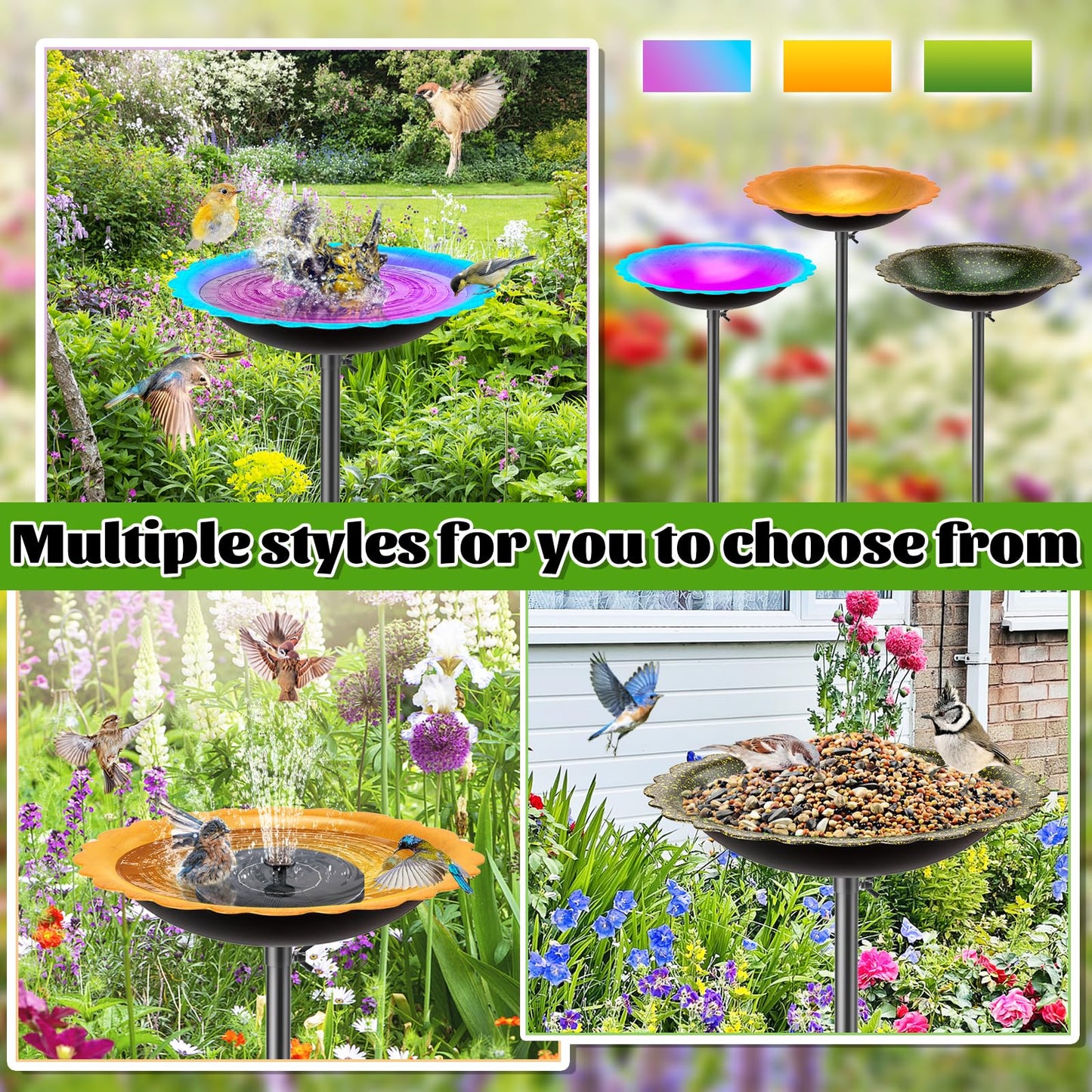 MeyRoliz Metal Bird Bath for Outside, Detachable Birdbath Birdfeeder Bowl, Freestanding Birdfeeders Bird Bath Bowl for Garden (Blue-Purple)
