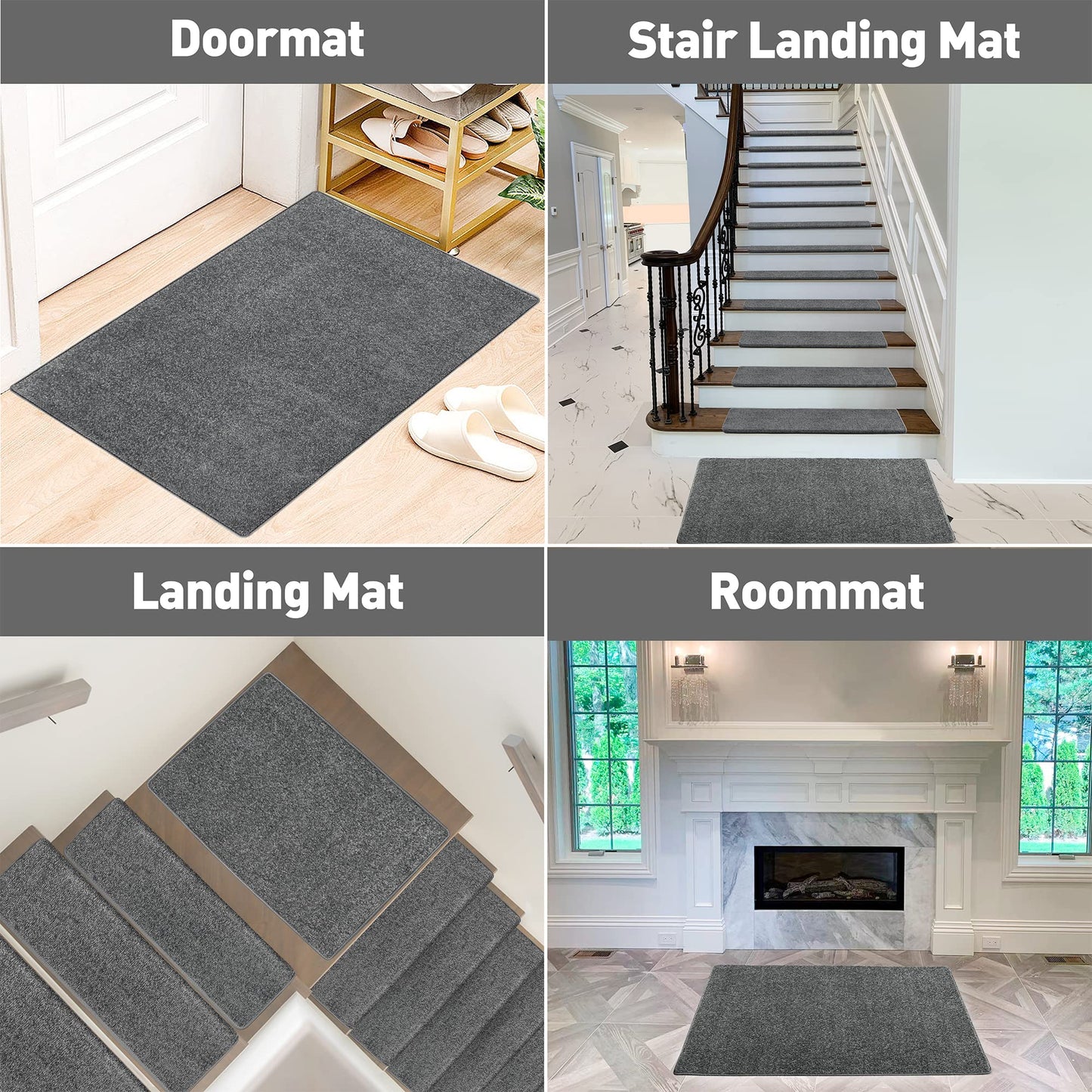 PURE ERA Carpet Stair Tread Landing Mat Tape Free Self Adhesive Non Slip Skid Resistant Indoor Doormat Area Rug Floor Mat for Kitchen Bathroom Workstations Washable 2' X 3' (Dark Gray)