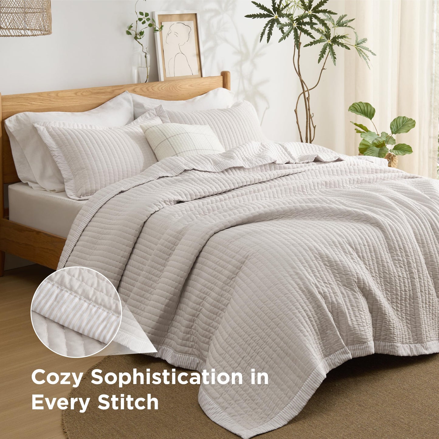 Bedsure Quilts Queen Size - Queen Quilt Bedding Set Bedspread Coverlet Comforter, Lightweight Corduroy Pattern Bedspread, 3-Piece Set with 90"x96" Coverlet & 2 Pillow Shams, All-Season Soft Microfiber