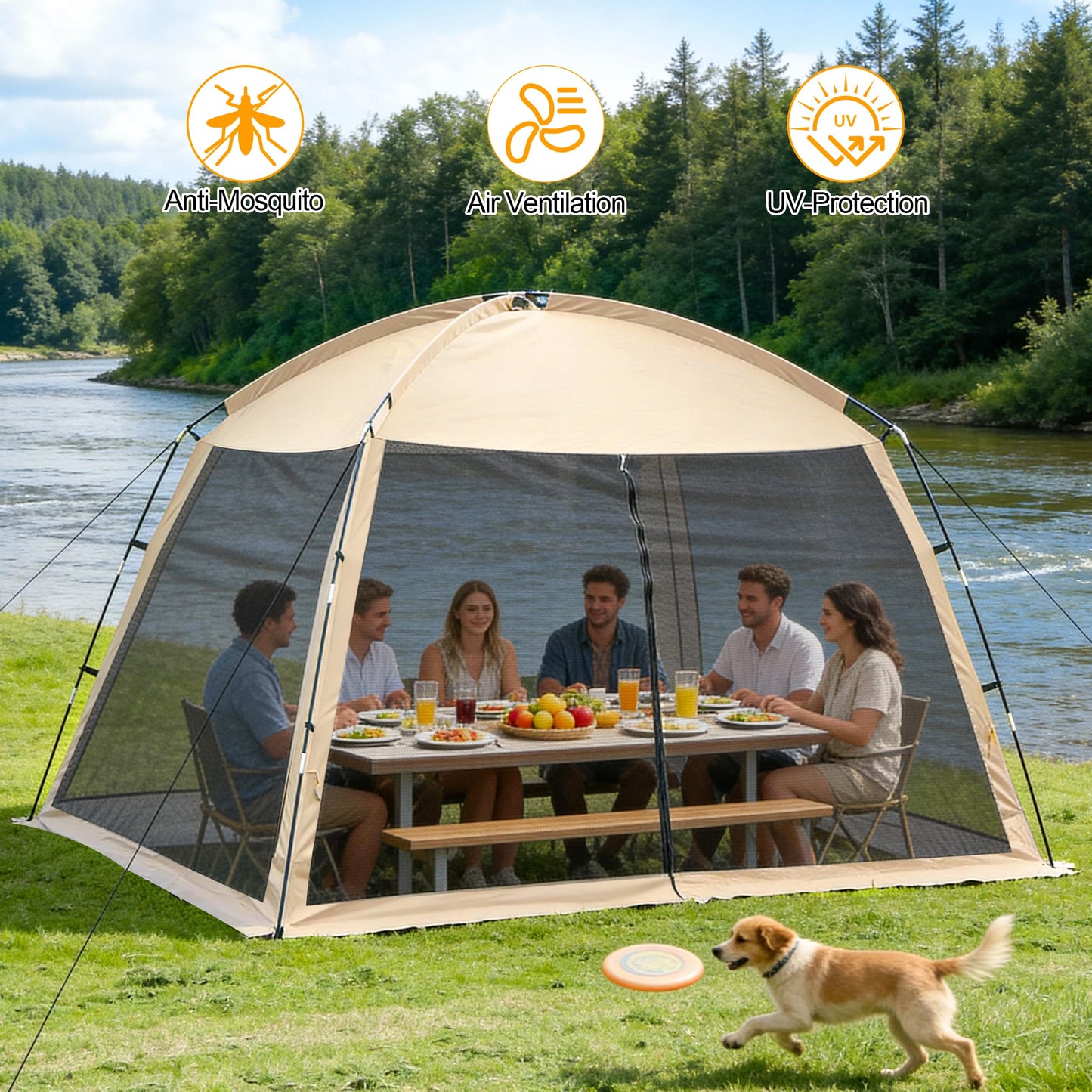 12'x12' Camping Screen Tent - Portable Screen Canopy 8-10 Person&Instant UV Resistant Sun Shelter,Easy to Set Up&Mosquito Net Tent&Waterproof,Suitable for Family Camping Trip,Backyard,Picnic