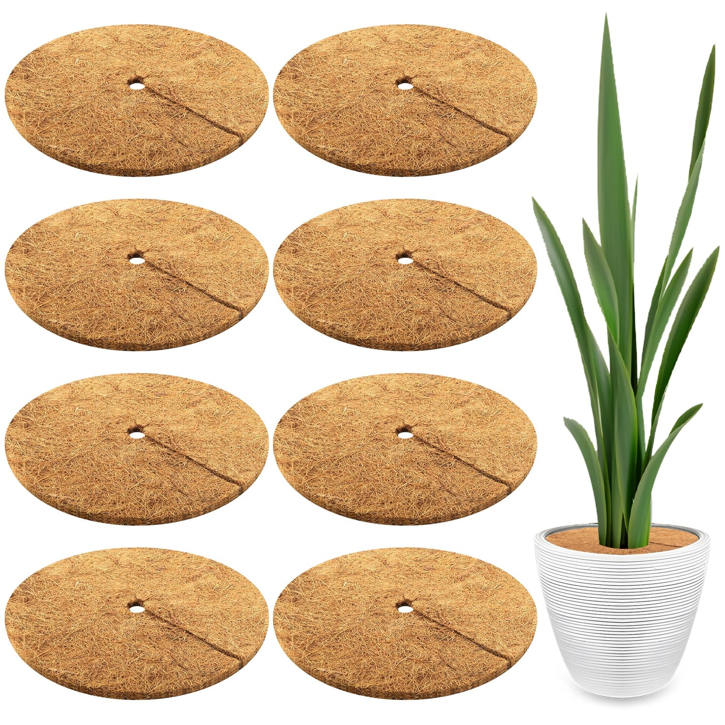 Sinimaka 8 Pcs Coconut Fiber Tree Ring Mulch Mat, 17.7 Inch Mulch Ring Plant Protectors Mat, Coco Coir Tree Disc Plant Covers Tree Weed Barrier Ring for Indoor Outdoor Plants