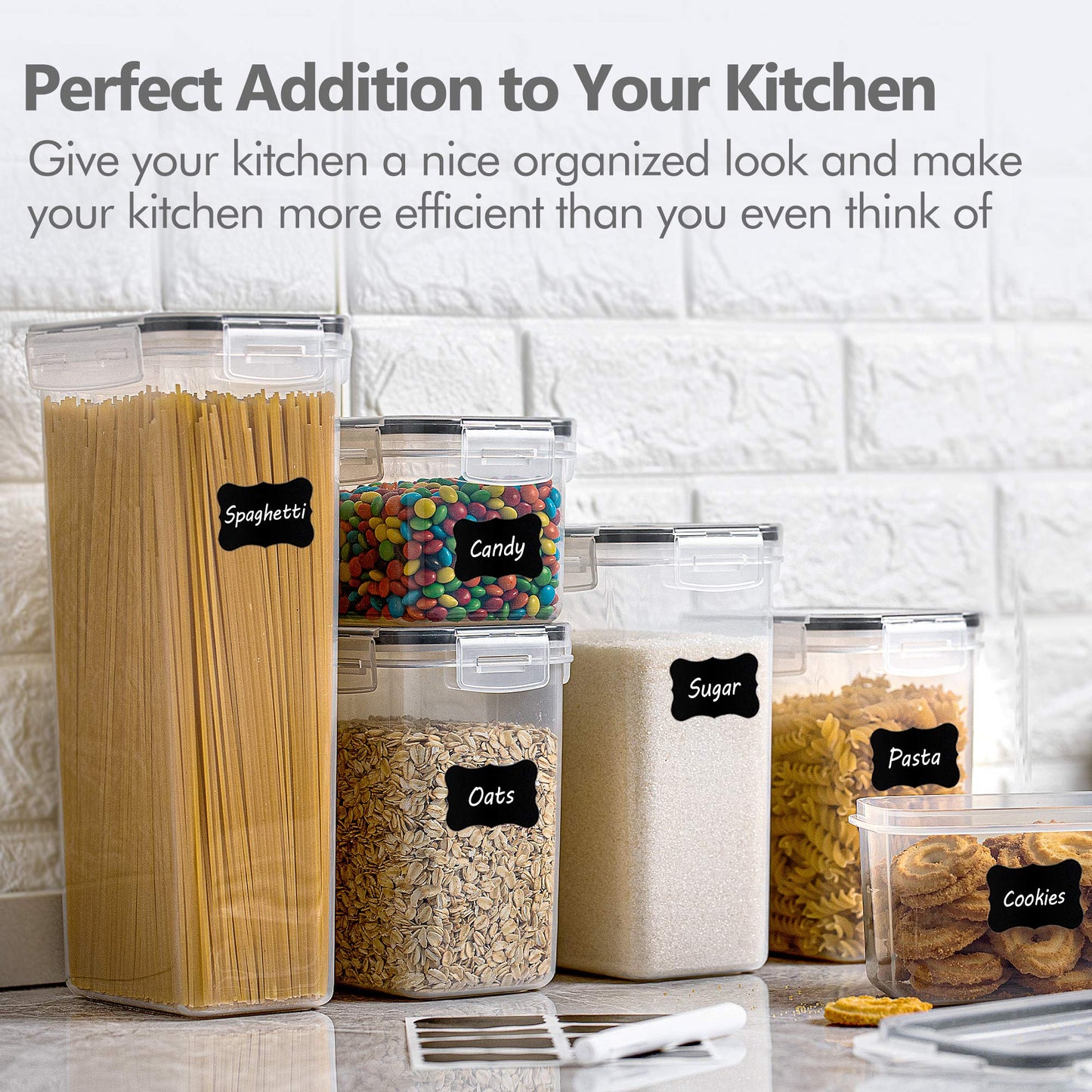 CHEFSTORY Airtight Food Storage Containers with Lids, 8 PCS Plastic Storage Canisters for Kitchen & Pantry Organization,Dry Food Canisters for Flour, Sugar and Cereal