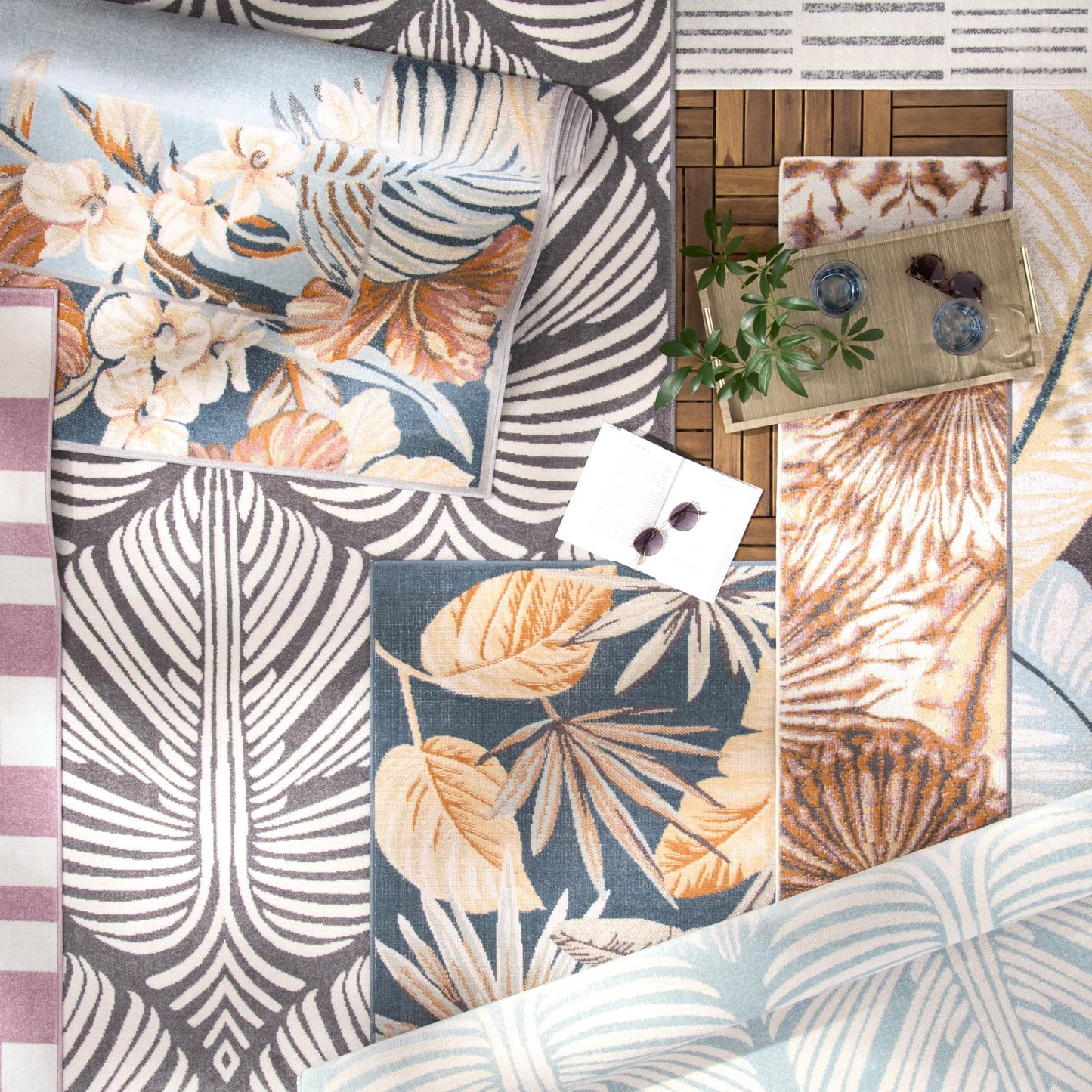 Tommy Bahama Lanai Palm Leaves Indoor Outdoor Area Rug, Leaf Tropical Design, UV Fade Resistant, Dark Grey/Ivory, 3'11"x5'2"