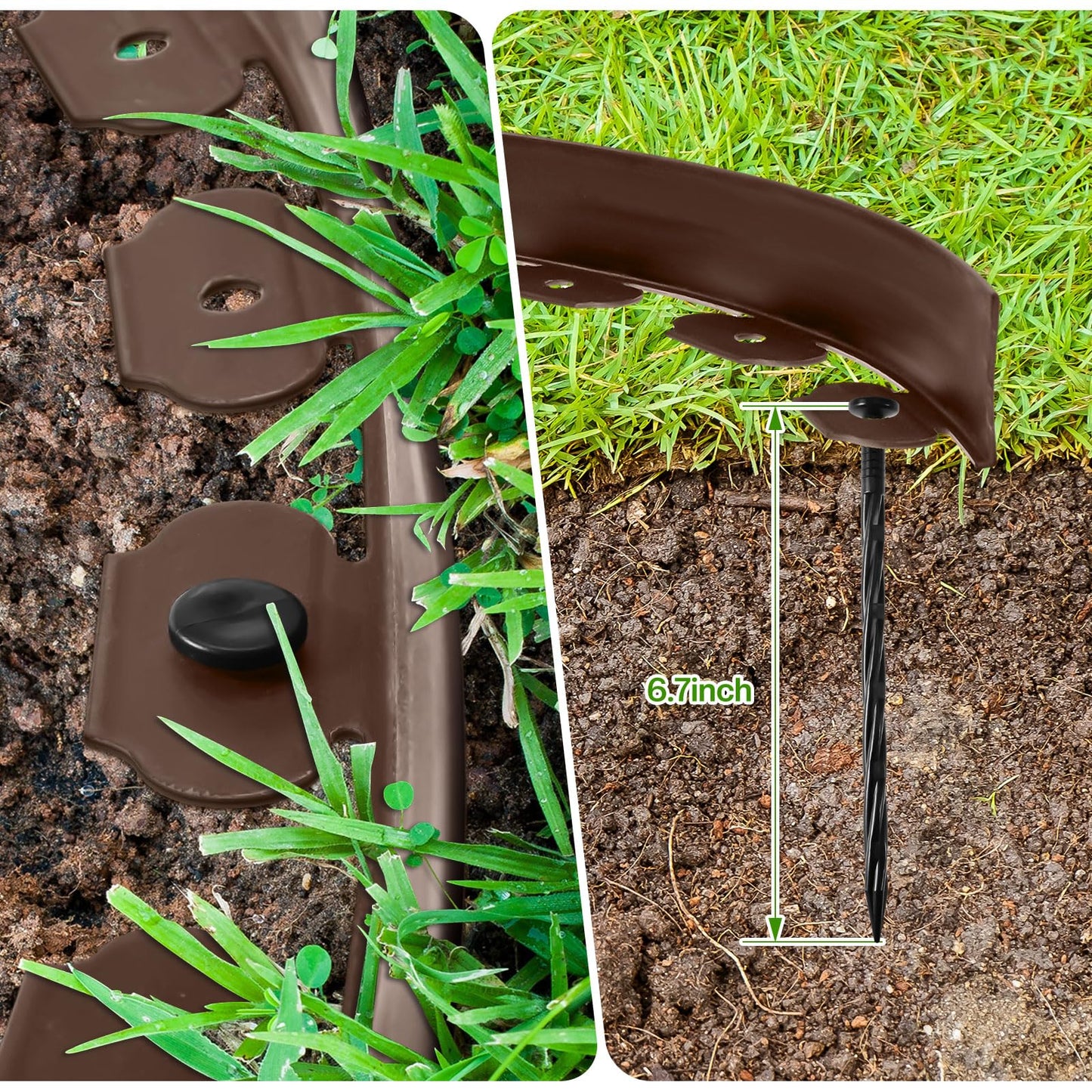 Sasylvia 2.5'' x 200' Landscape Edging Kit Edging Border Coil Include 120 Anchoring Spikes 10 Connectors Plastic Garden Border for Lawn Garden Grass Yard Home(Brown)