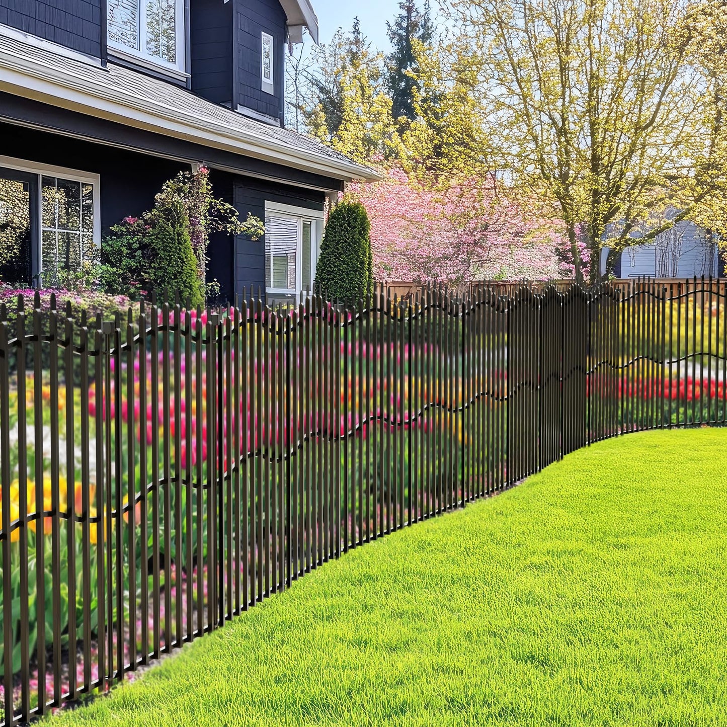 10 Panels No Dig Decorative Garden Fence with Gate - 40in H x 22.5ft L, Duty Square-Tall Heavy Duty Square Tube Animal Barrier, Rustproof Dog Fence for Outdoor Yard & Patio Protection