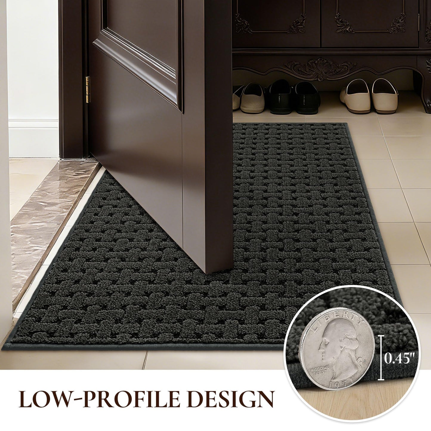 FLOORHUG Door Mat Indoor Entrance 32x48, Non-Slip Washable Doormats Entry Way Mats, Dirt Resistant and Absorbent Welcome Mat, Easy Clean Low-Profile Doormat, Front Door, Inside Entrance, Dark Grey