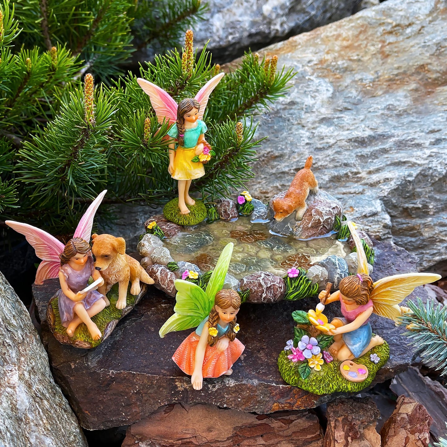 Mood Lab Miniature Garden Decor - Decorative Resin Pond Statues (5 pcs) - Indoor & Outdoor Use