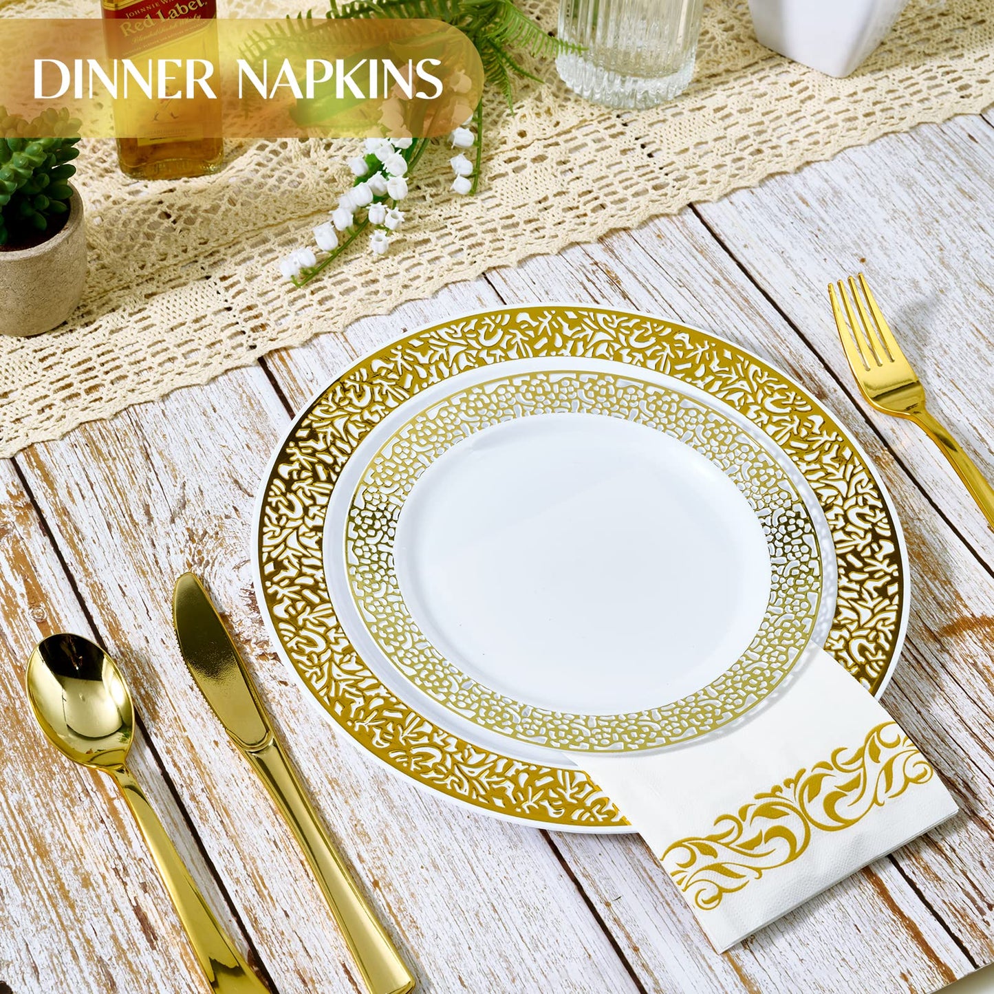 Vplus 200 Pack Paper Napkins Guest Towels Disposable Premium Quality 3-ply Dinner Napkins Disposable Soft, Absorbent, Perfect for Kitchen, Wedding, Parties, Dinners or Events (Gold)
