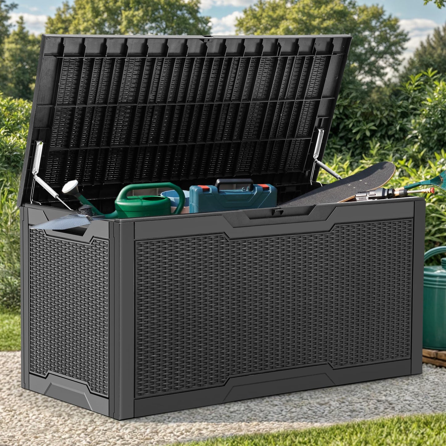 YITAHOME 100 Gallon Resin Deck Box, Weather Resistant Outdoor Storage Box, Lockable Indoor Outdoor Storage for Supplies and Essentials, Black