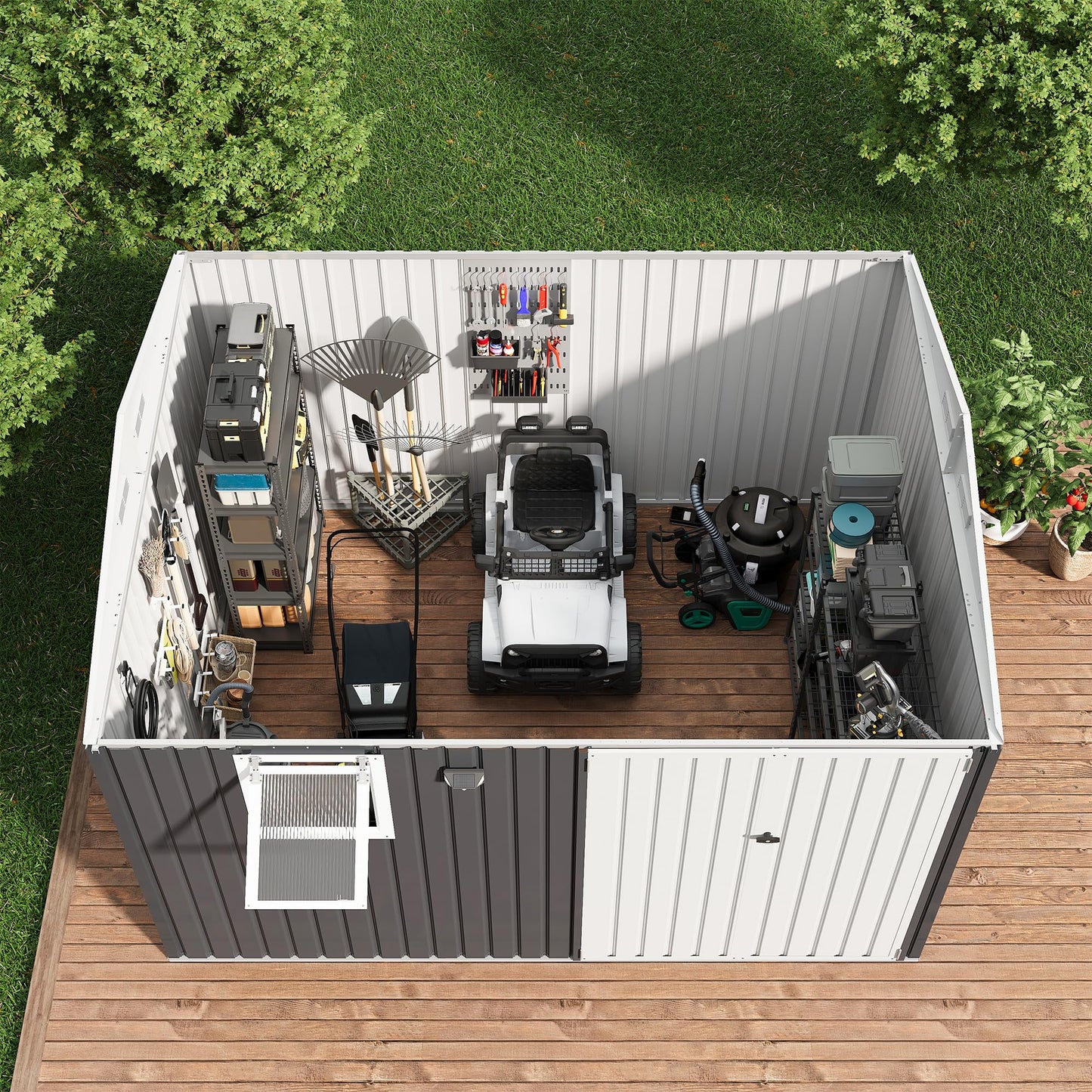 10x8FT Outdoor Storage Shed with Pushable Window, Metal Garden Shed with Sloping Roof,Breathable Vent and Lockable Doors, Steel Tool Shed for Patio Garden, Garage, Backyard, Poolside