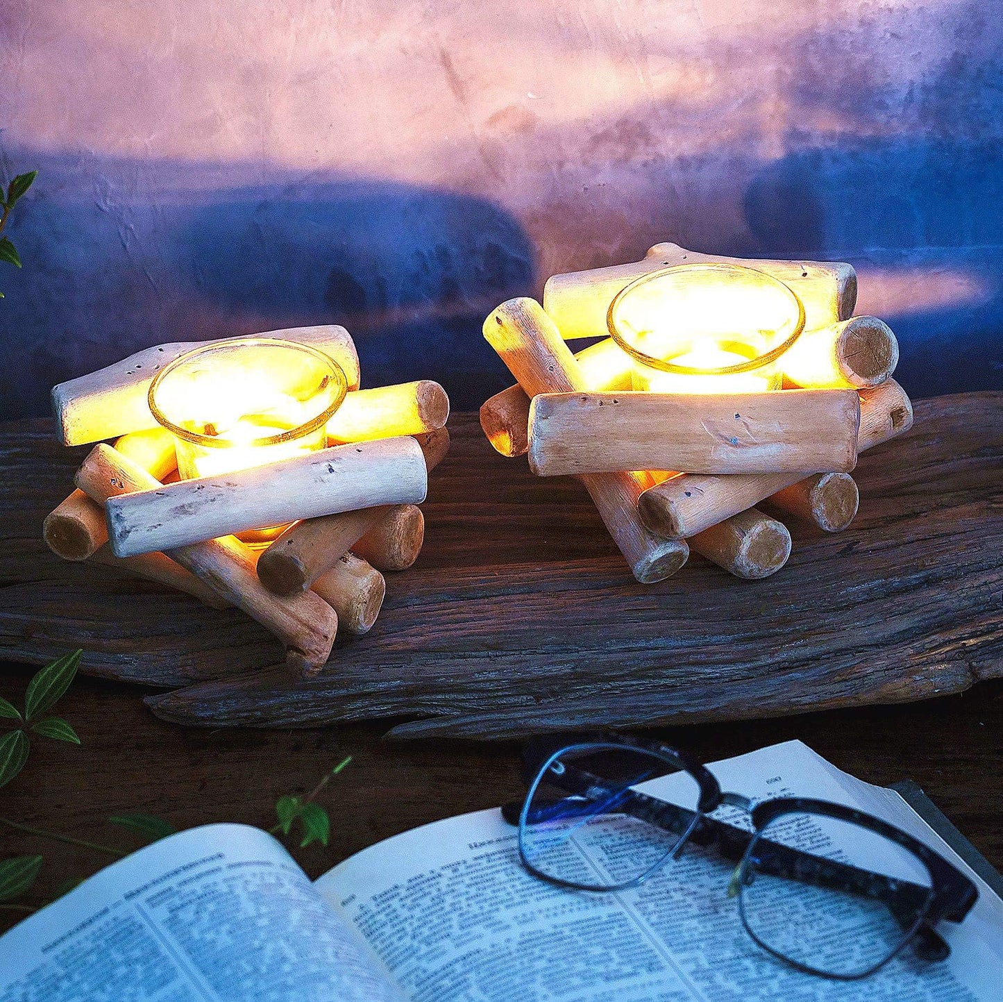 Sziqiqi Handmade Wooden Tea Light Candle Holder with Glass Cup Rustic Country Coastal Style for Farmhouse Home Decoration Home Altar Decoration Holiday Wedding Decoration