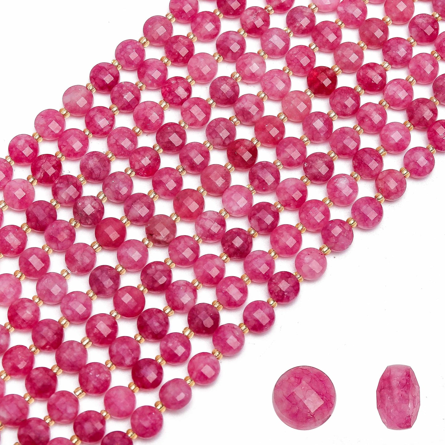 AUREHEN 1 Strand Natural 6mm Faceted Pink Tourmaline Beads for Jewelry Making, Healing Faceted Coin Gemstone Crystal Beads for DIY Bracelet Necklace Crafts