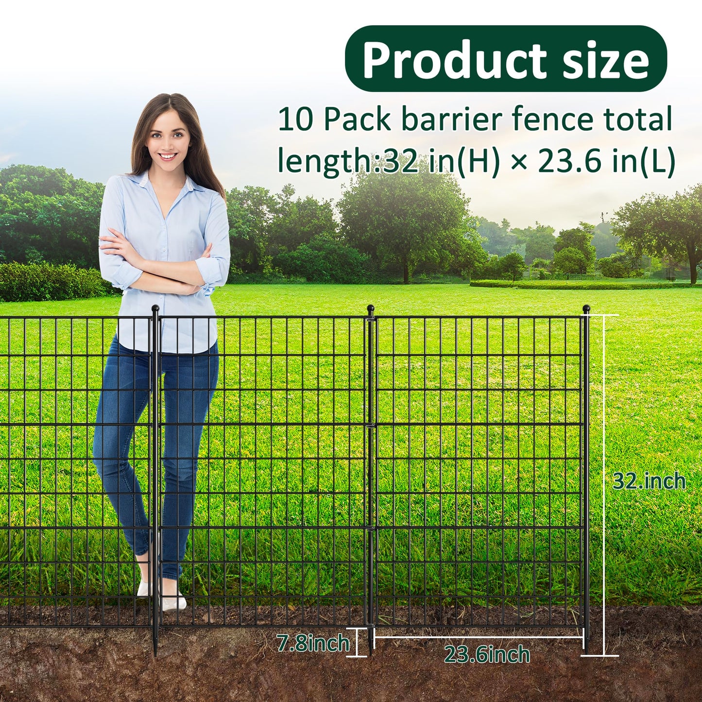 LUCKPRO 10 Panels Decorative Garden Fence Animal Barrier Heavy Duty No Dig Dog Fence Outdoor for Yard 32 in(H) X 23.6 ft(L) Garden Fencing with Ground Stakes for Backyard, Patio Decor