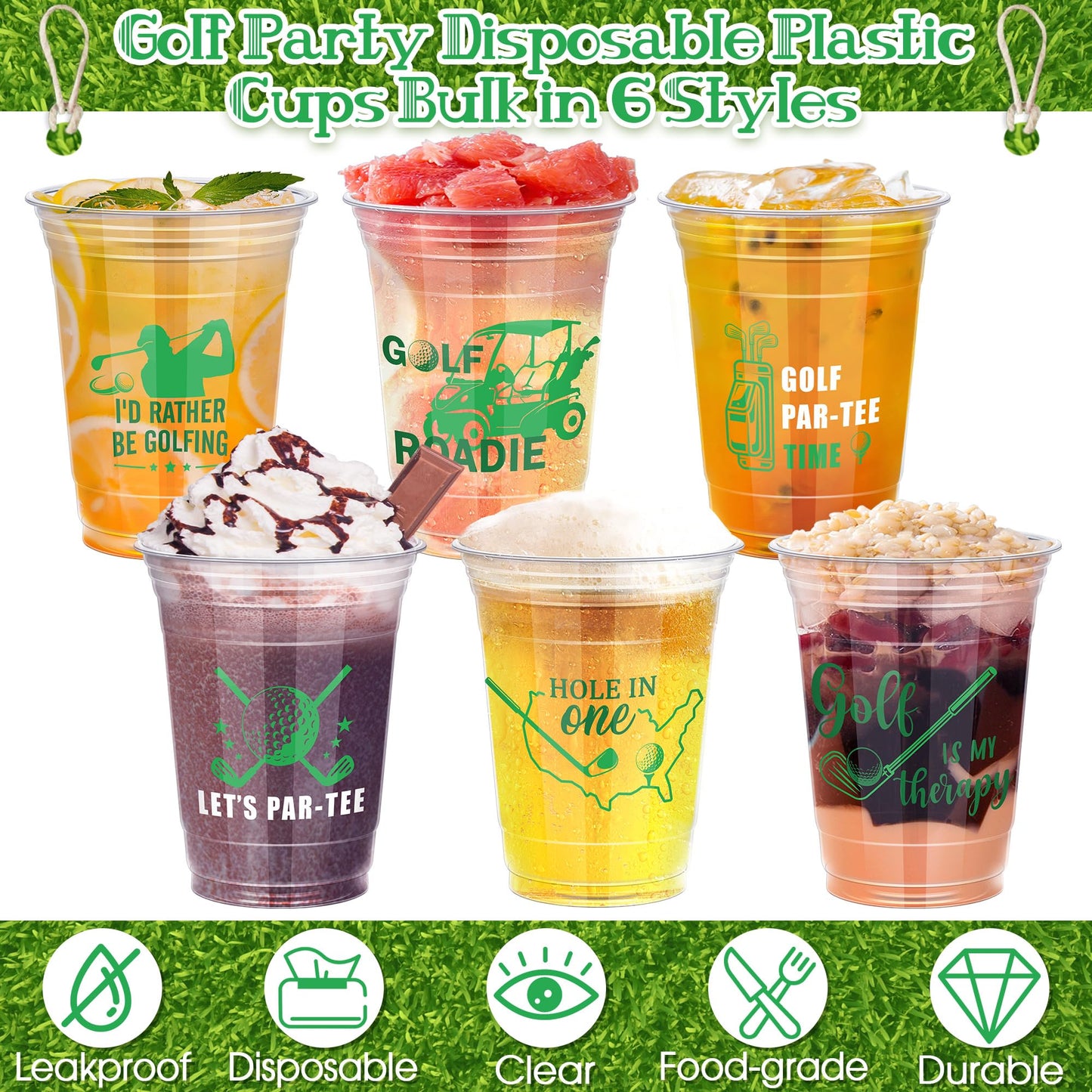 Kochorie 120 Pieces Golf Party Disposable Plastic Cups Bulk 16 Ounces Let's Par-Tee Clear Golf Cups for Themed Holiday Supplies Favors