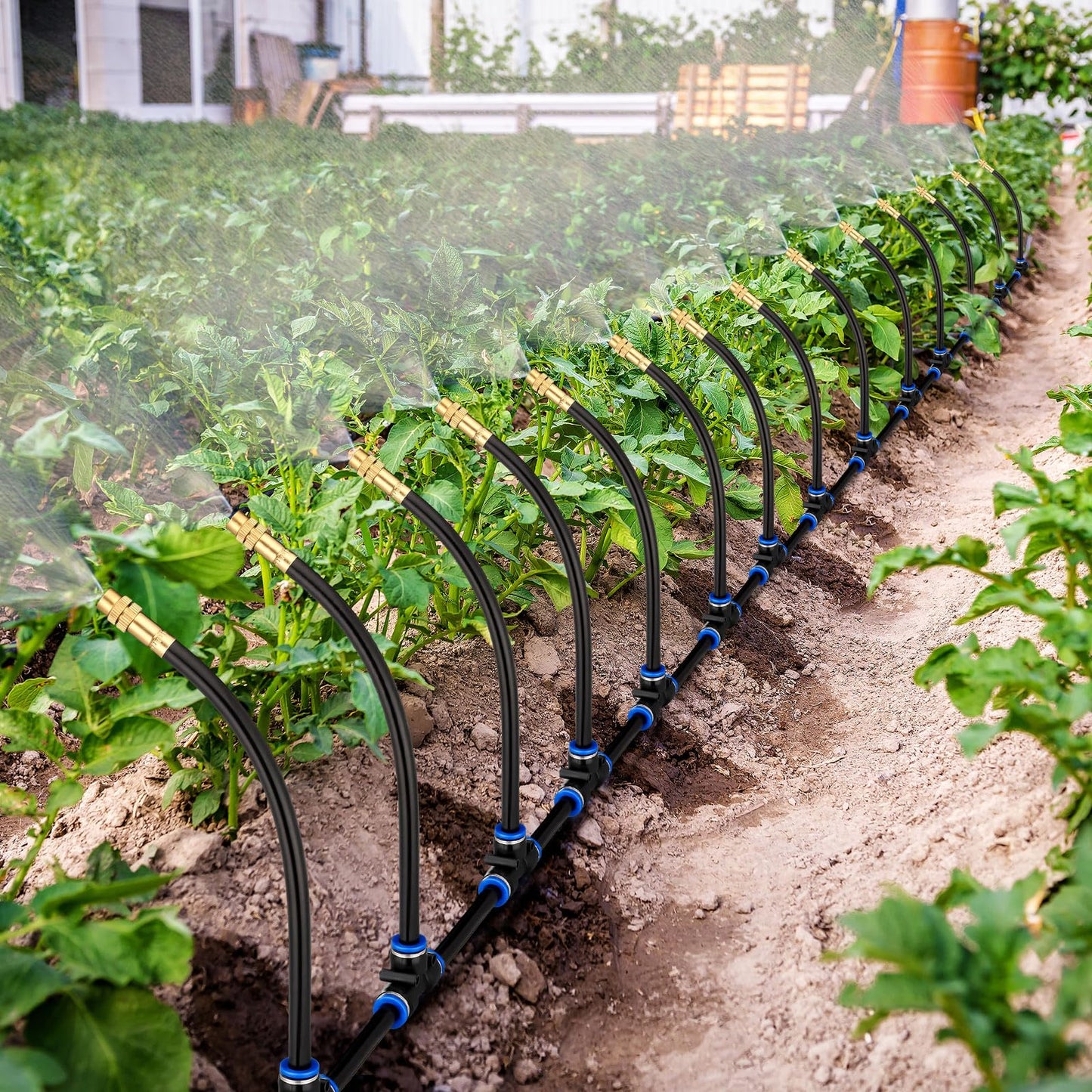 Geelin 49.21ft Garden Drip Irrigation System, 360° Adjustable Watering Kit with 16 Nozzles Automatic Irrigation Watering Misting System for Greenhouse, Yard, Lawn, Plant
