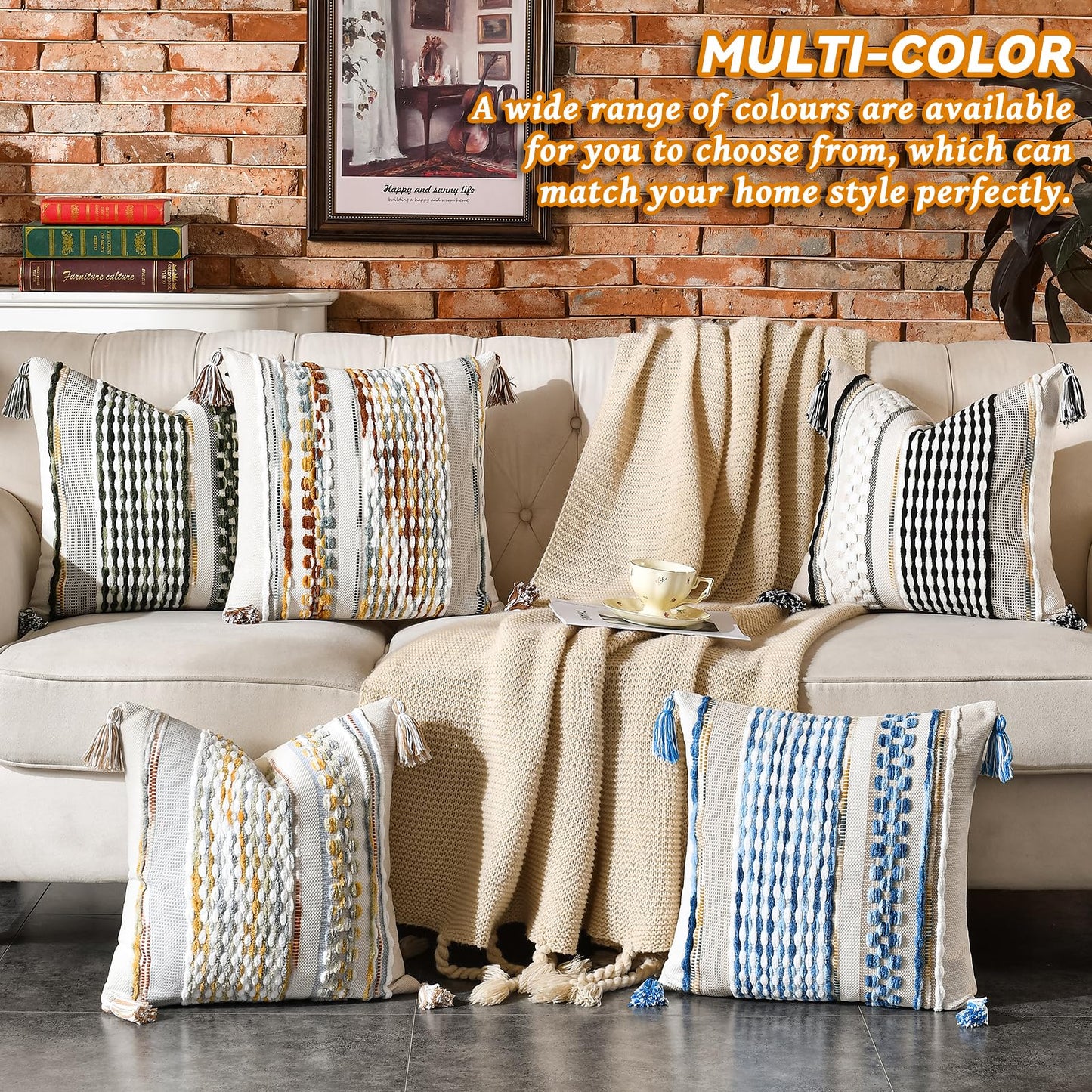 AmHoo Set of 2 Chenille Striped Textured Boho Throw Pillow Covers Aesthetic with Tassels Woven Decorative Pillow Case for Couch Bed Sofa Bedroom Modern Funky 18 x 18-Inch Grey