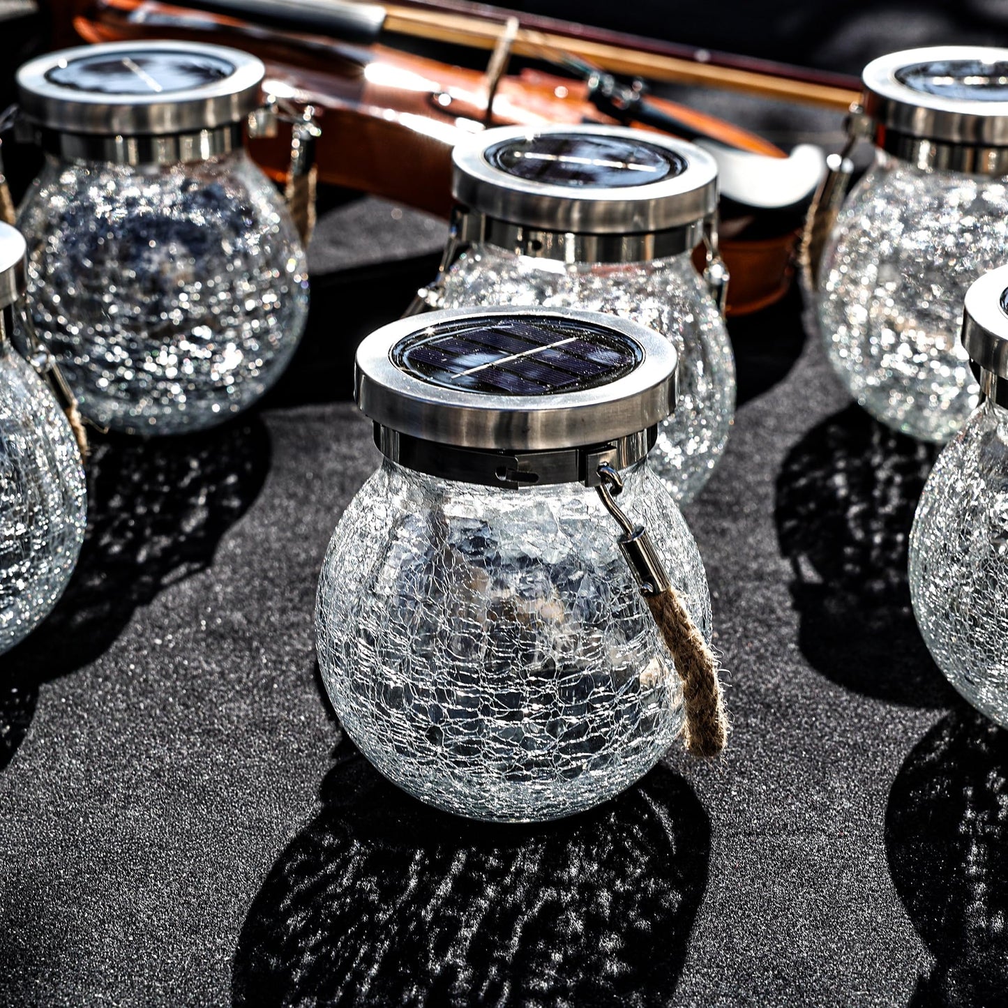 Cooo Christmas Gifts 2 Pack Solar Lanterns Waterproof Outdoor Heavy Crackle Glass a Big Warm LED Stainless Steel Lid 215% Solar for Women Mom Grandma Landscape Path Lights Garden Yard Backyard Decor