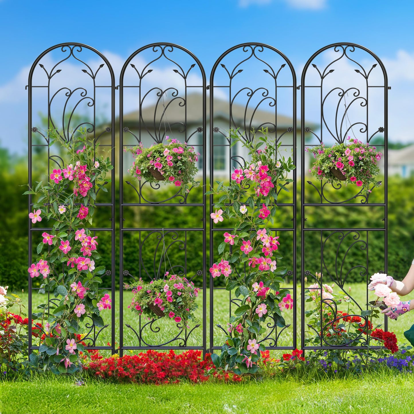 Ultym 4 Pack 87x20in Garden Trellises, Sunflower Black Metal Coated Rustproof Trellis for Climbing Plants Outdoor, Roses, Vegetables, Vines, Cucumbers