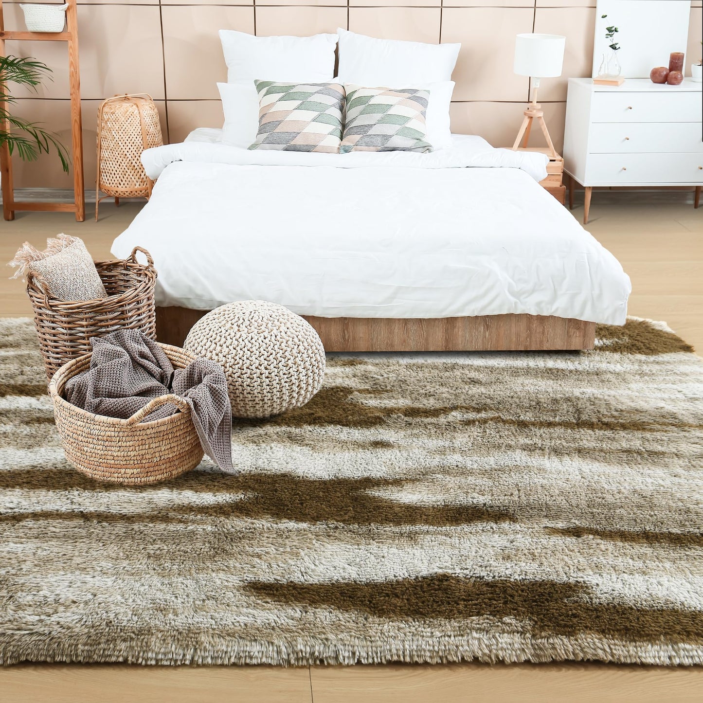 Noahas Fluffy 4x6 Area Rugs for Bedroom Living Room,Shag Khaki Thick Throw Floor Carpet,Soft Shaggy Bedside Non-Slip Plush Dorm Nursery Kids Rug