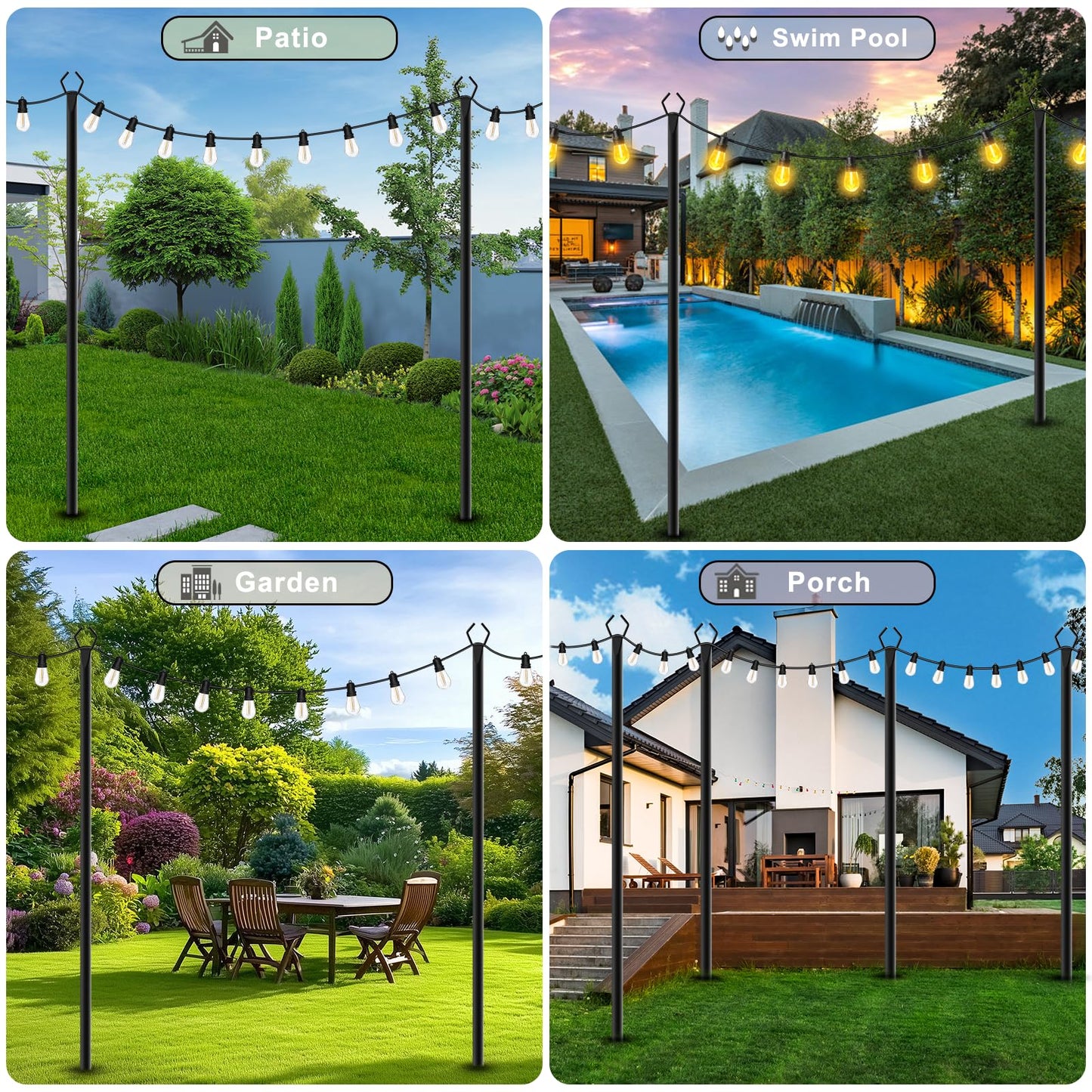 TQQVXX 7 Pack 10 FT String Light Poles,Metal with Fork Lights Poles for Outdoor String Light, Rustproof Heavy Duty for Outside Garden,Patio,Wedding,Backyard,Deck,Party