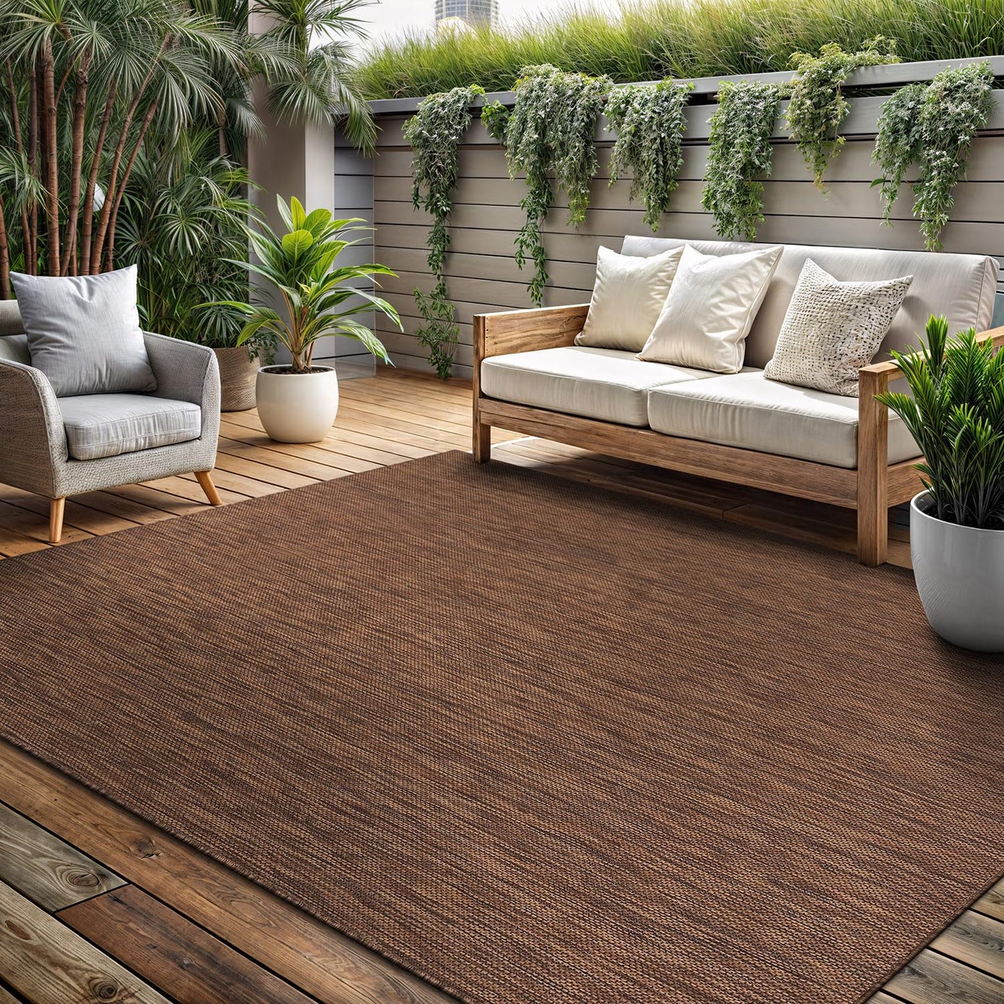 Washable Indoor Outdoor Rug Weather Resistant Carpet Modern Solid for Porch Deck Balcony Backyard Patio Rug 5x7 Gold Brown