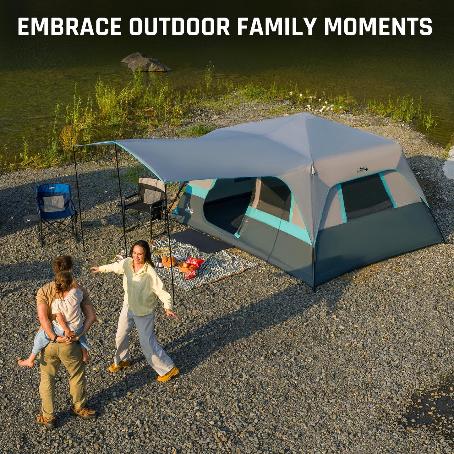 Camping Tent, Instant Cabin Tents for Camping, 8-Person Family Tent, Easy Setup in 60 Seconds with Porch, Large Waterproof Tents for Outdoor Camping, 5 Mesh Windows, Upgraded Ventilation (Green)