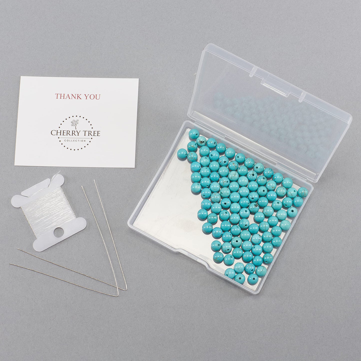 Cherry Tree Collection | 100PCS 6mm Turquoise Howlite Gemstone Round Beads for Jewelry Making | Includes Storage Box, Elastic String, and Needles