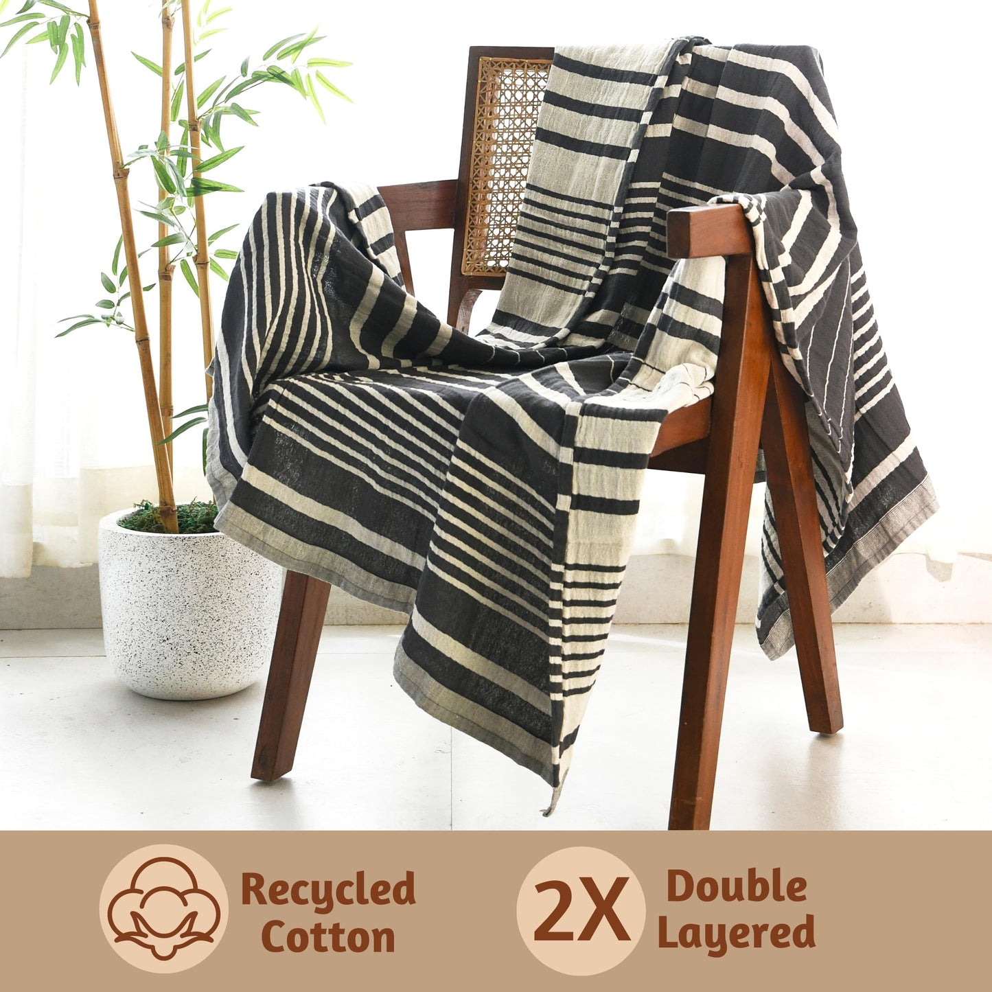 Folkulture Throw Blanket for Couch 50" x 60" |100% Recycled Cotton Couch Chritmas Throw Blanket for Chair, Boho Throws Blankets for Bed,Sofa, Lightweight| Guest Room Must Haves Blanket | Steel Gray