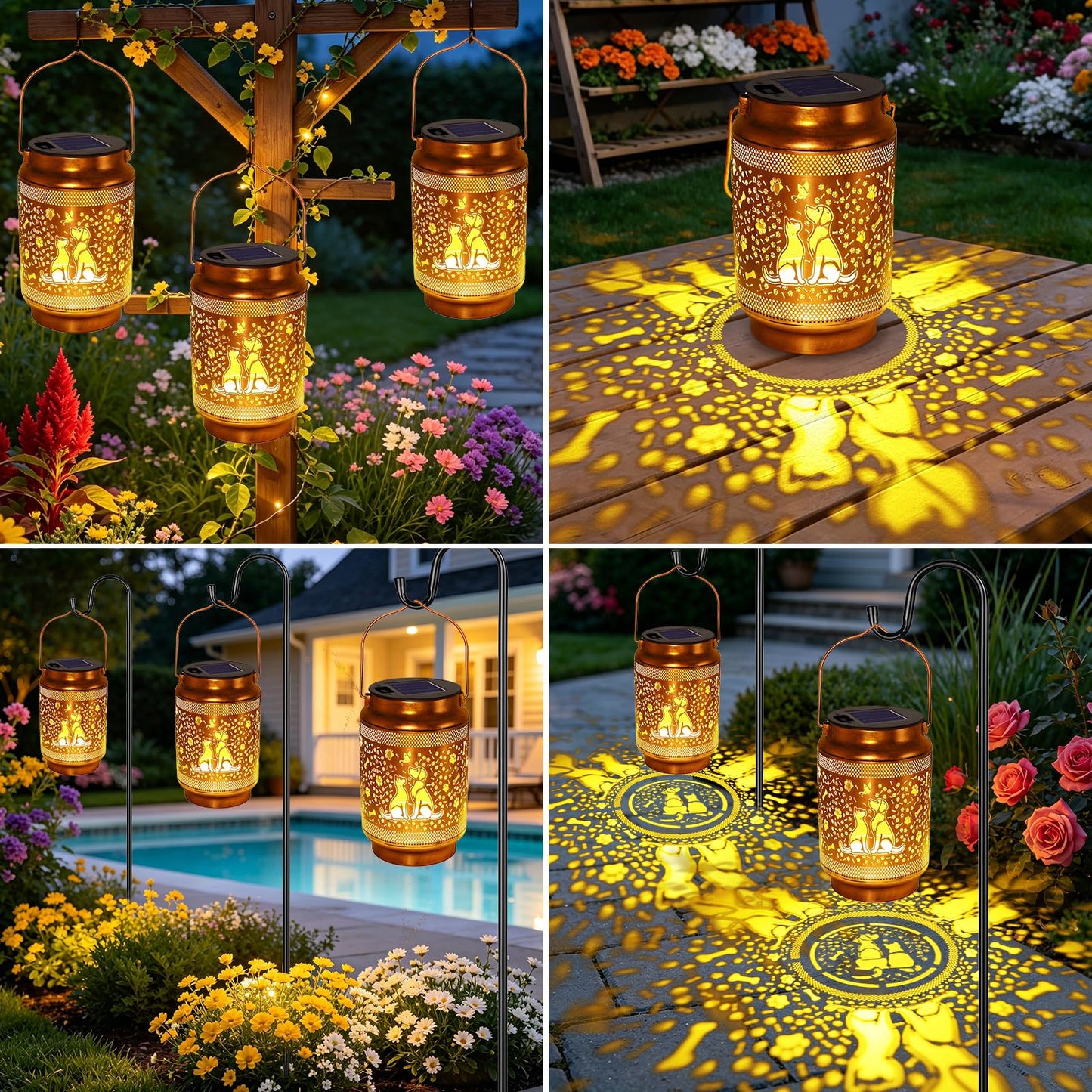 2 Pack Dog Solar Lanterns Outdoor Waterproof Garden Decor, Dog Gifts for Mothers Day Women Mom Grandma Birthday, Metal Hanging Solar Lights for Outside Yard Patio Pathway Backyard Porch