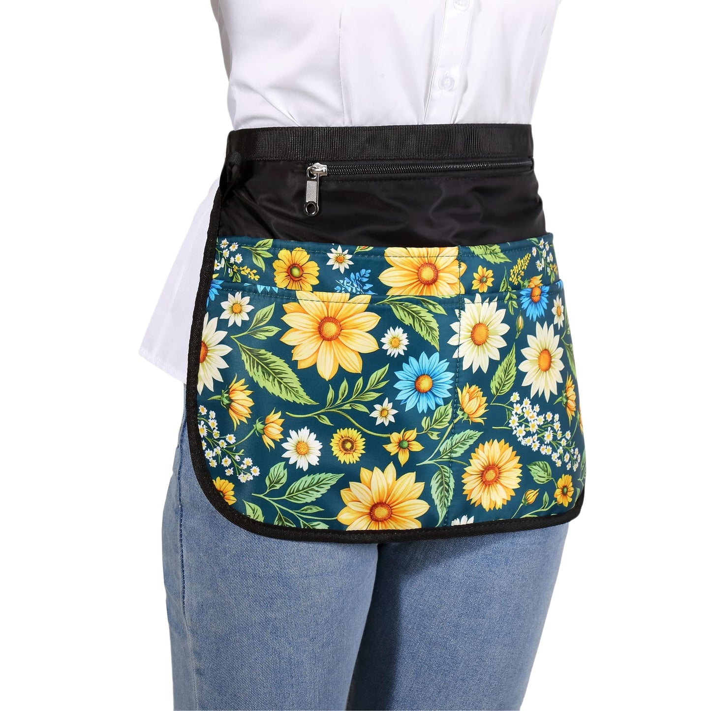 Bafelia Garden Apron for Women with 5 Pocket,Half Florist Apron Harvesting (Green Flowers)