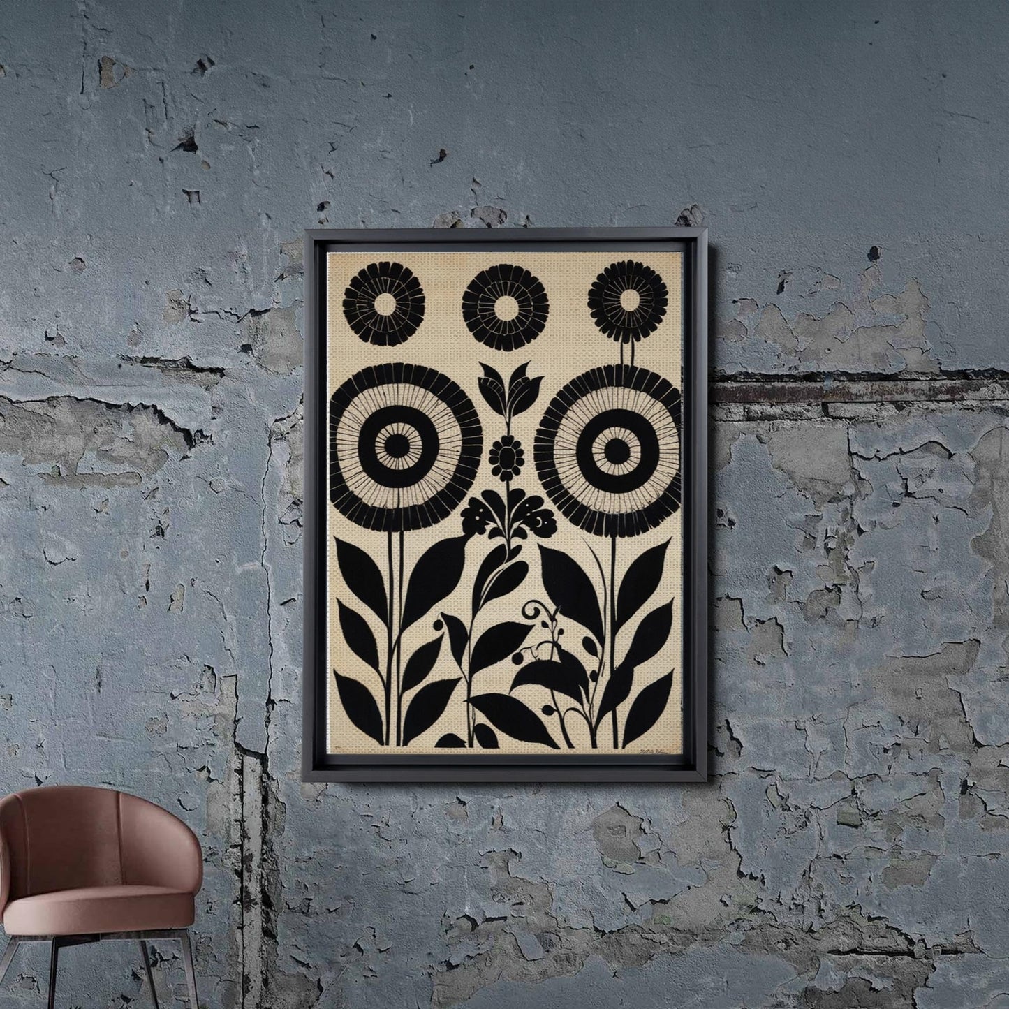 Canvas Print Scandinavian Folk Art Black and Beige Abstract Botanical Wall Art for Scandinavian Home Decor Canvas, Decor
