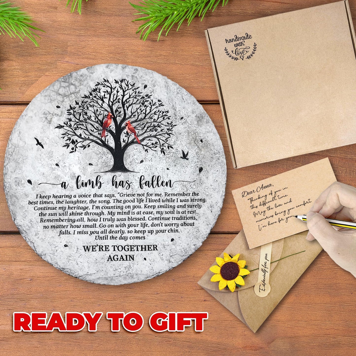 8'' Memorial Garden Stone for Loss of Loved One, Garden Stones in Memory of Loved Ones, Sympathy Gift Mothers Day, Weatherproof Outdoor Memorial Plaques, Remembrance Natural Stone with Stand HS8-8
