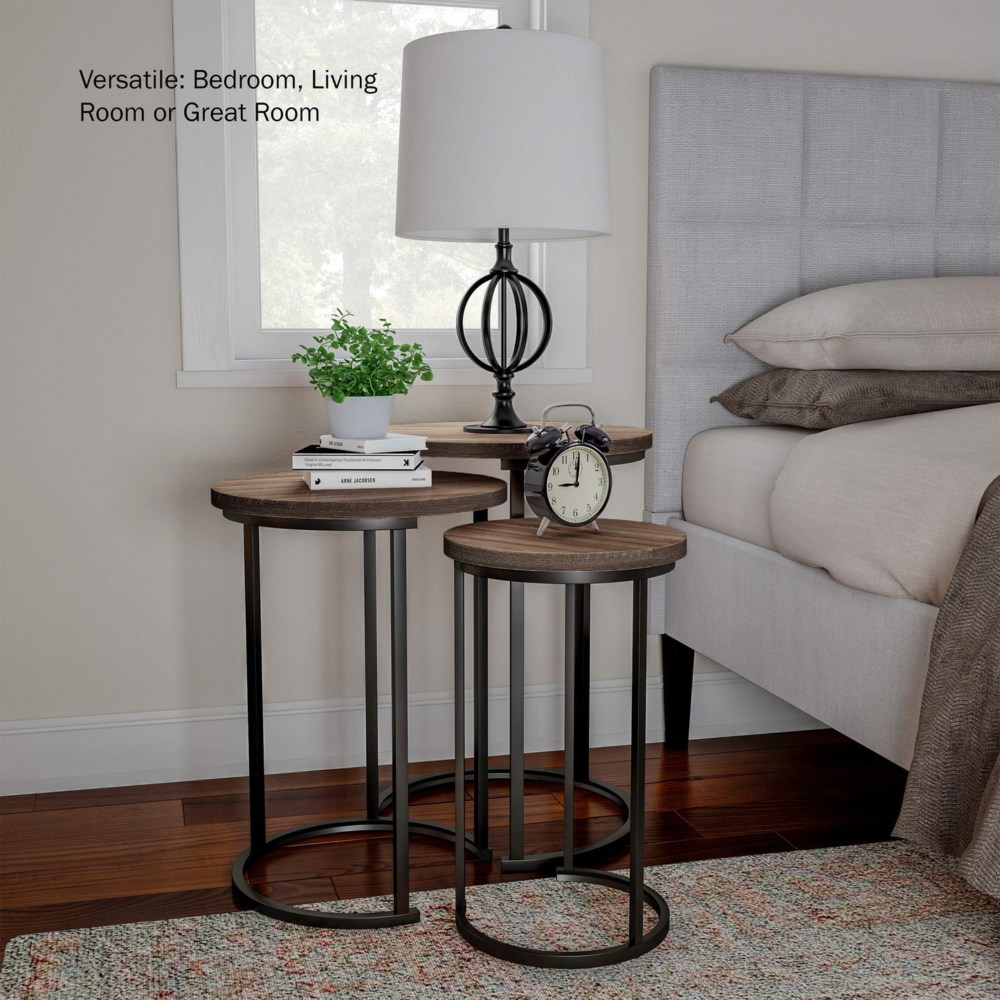 Lavish Home Nesting Tables - Set of 3 Round Side Tables for Living Room, Bedroom, or Home Office - Woodgrain-Look End Table Set - Modern Living Room Furniture (Gray/Brown)