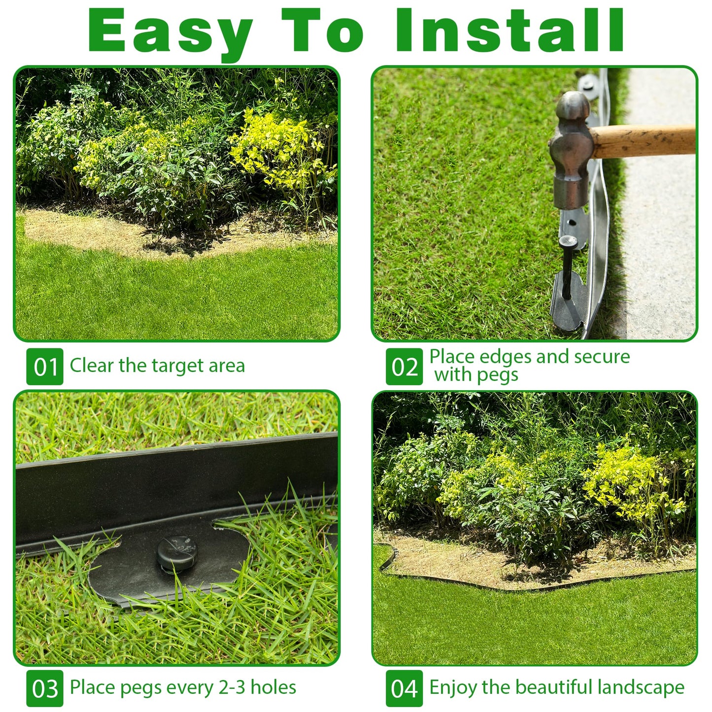 Landscape Edging Border 100 FT 2 Inch Tall with 180 Spikes, Plastic Edging for Landscaping, Garden Edging Border, Flower Bed, Paver and Lawn Edging Border, Black