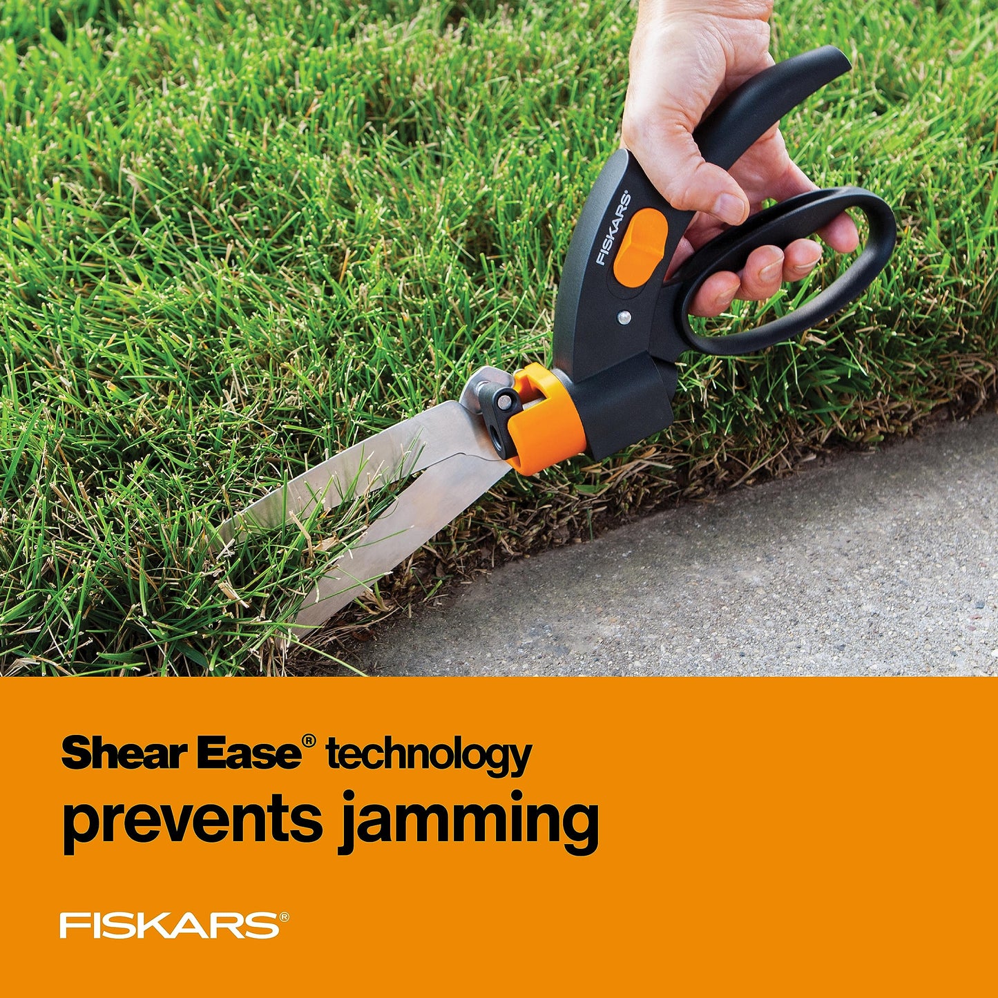 Fiskars Shear Ease Grass Shears - 5" Stainless Steel Blades - 360-Degree Swivel Blade Plant Cutting Scissors - Garden Shears and Grass Cutter, Black