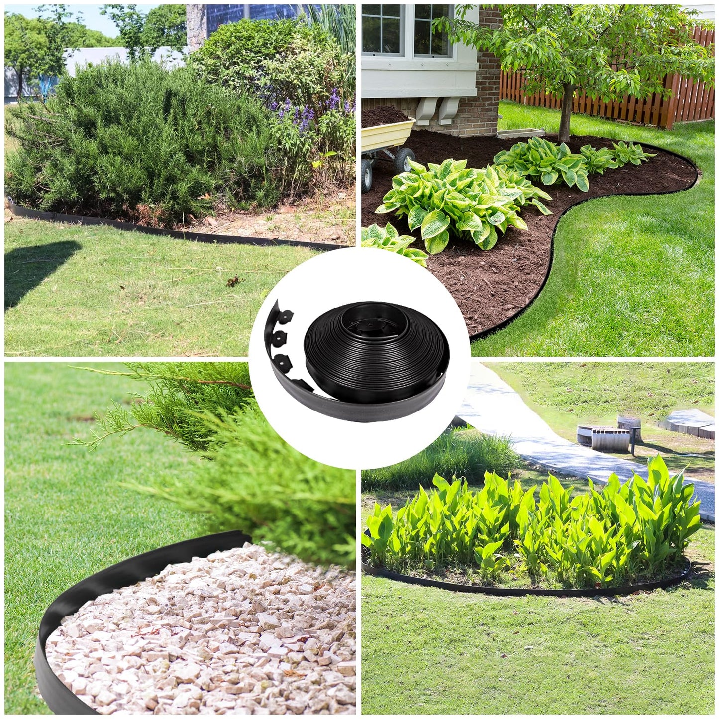 JERIA 2 Inch Tall 33 FT Garden Edging Kit with 45pcs Spikes, Plastic Edging for Landscaping