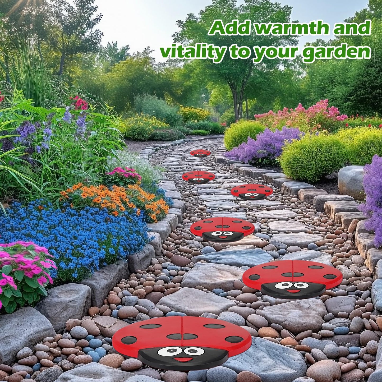 Landical 6 Pcs Ladybug Stepping Stone Garden Stepping Stones Walkway Decorative Stone for Garden Decor Outdoor Flower Beds Yard Decorations