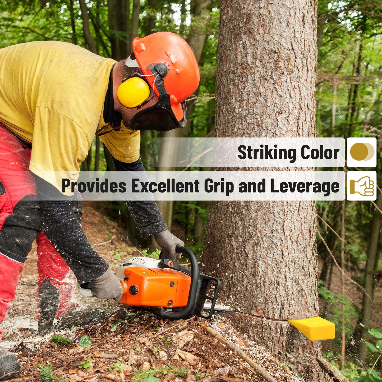UNCO- Tree Felling Wedges with Spikes, 6 pcs, 5.5", 8" & 10", Yellow Wedges with Storage Bag, Splitting Wedge, Plastic Wedges for Tree Cutting, Logging Tools and Equipment, Chainsaw Wedges for Trees