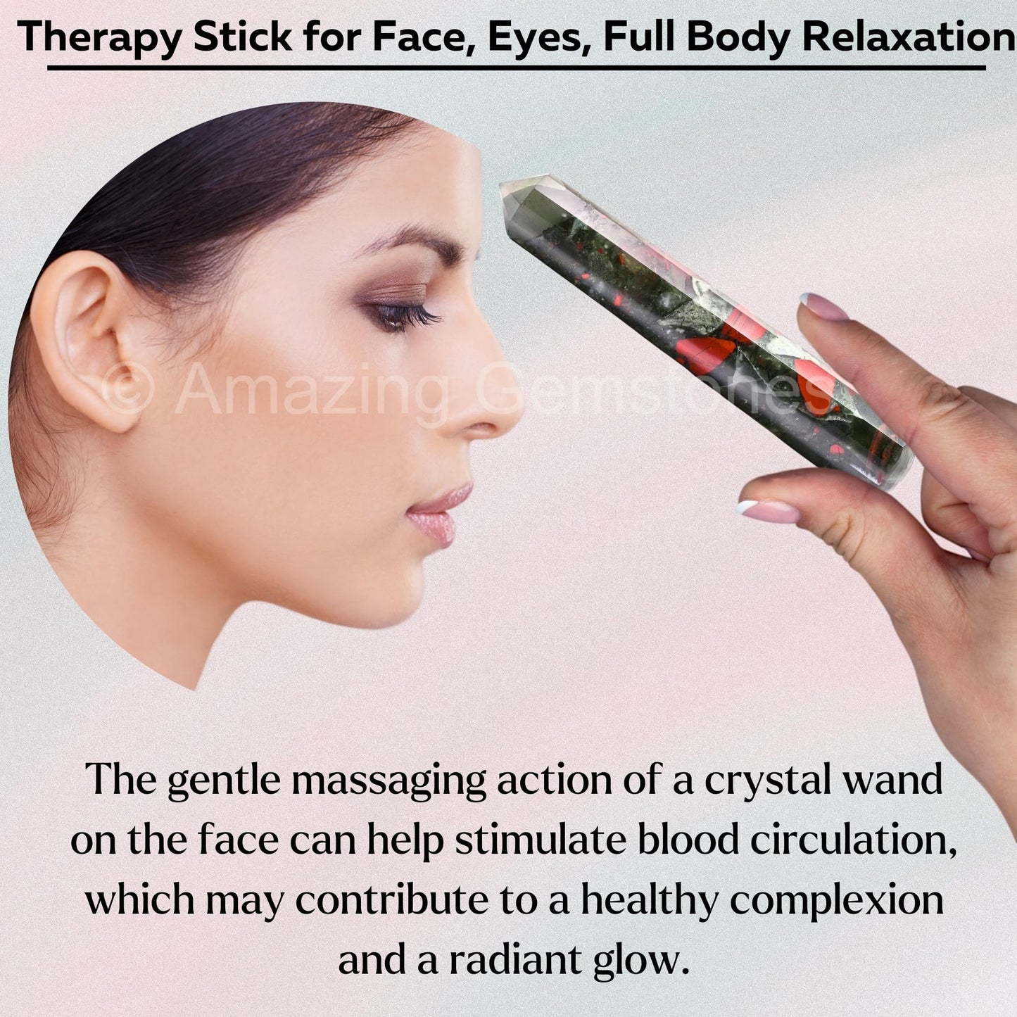 Amazing Gemstone African Bloodstone Crystal Wand Massage Stick - Pelvic Wand Gua Sha for Adults - Crystals and Healing Stones Massage Wands for Adults Gifts (Pointed)
