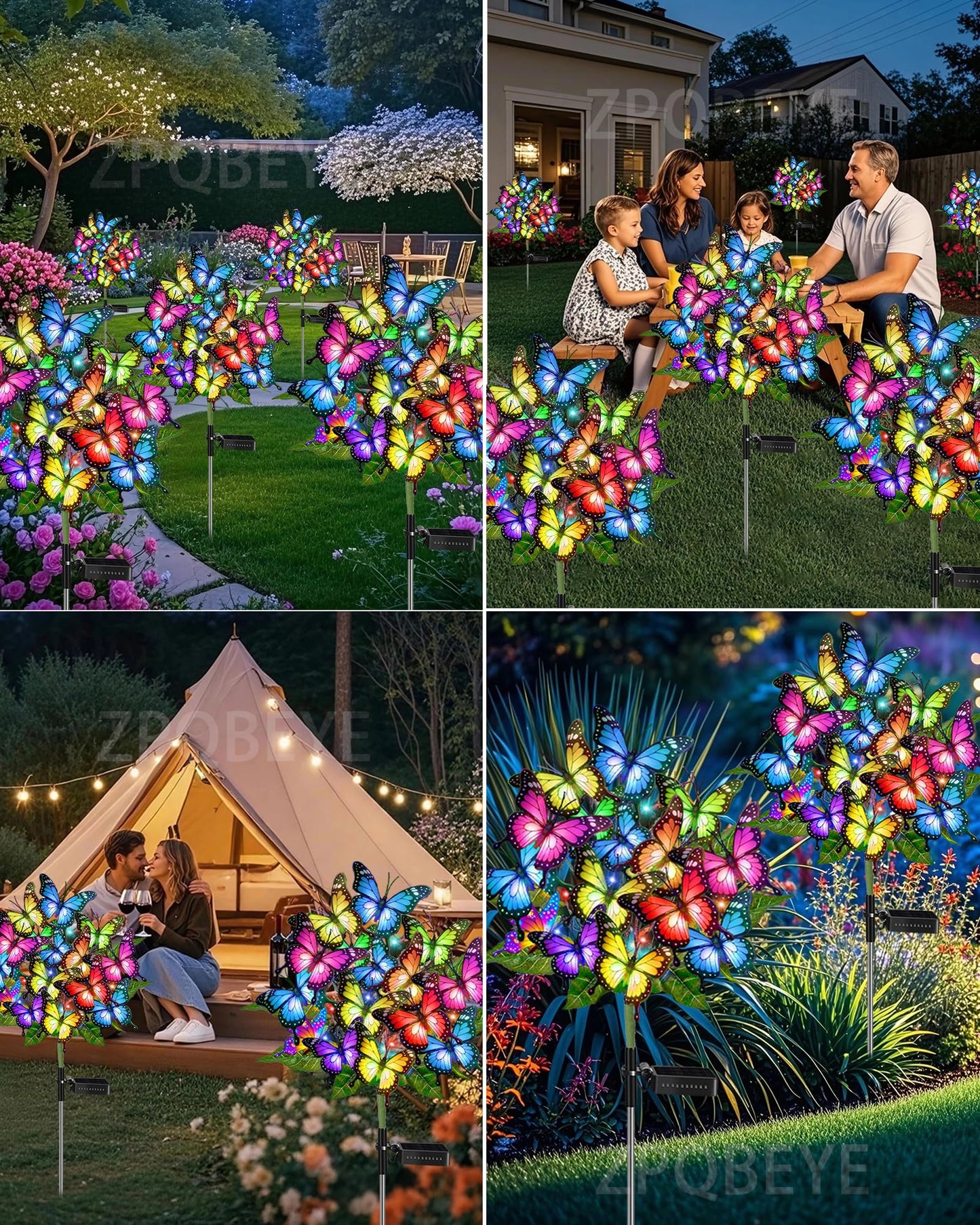 ZPQBEYE Solar Garden Lights Outdoor Waterproof Decorative Solar Lights Outside 2 Pack with 86 LED 34 Butterfly Flowers Garden Decor Yard Patio Lawn, Gifts for Women Mother's Day Mom