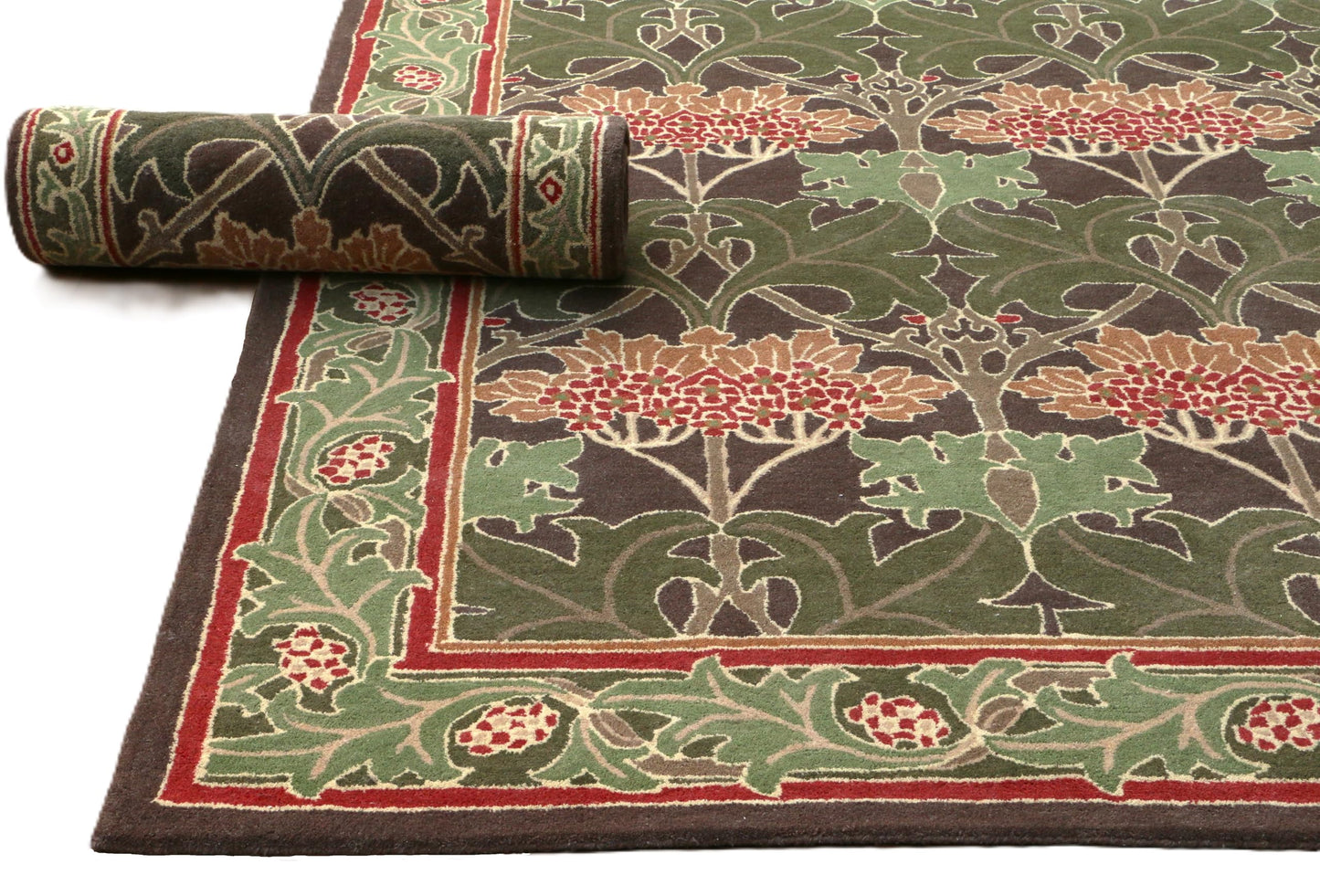 Blackamoor Rugs Handmade Area Rug Vintage Floral Pattern Green Red Brown - Without Duty and tariffs- Cecil Green (2'x2')