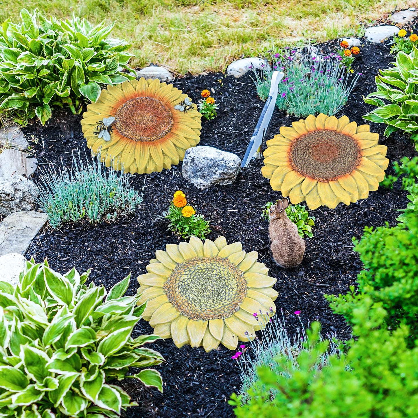 3 Pack Sunflower Cement Stepping Stone for Garden & Patio – 10 Inch Hand-Painted Outdoor/Indoor Decorative Paver, Durable & Weather-Resistant Yard Art, Vibrant Yellow Design