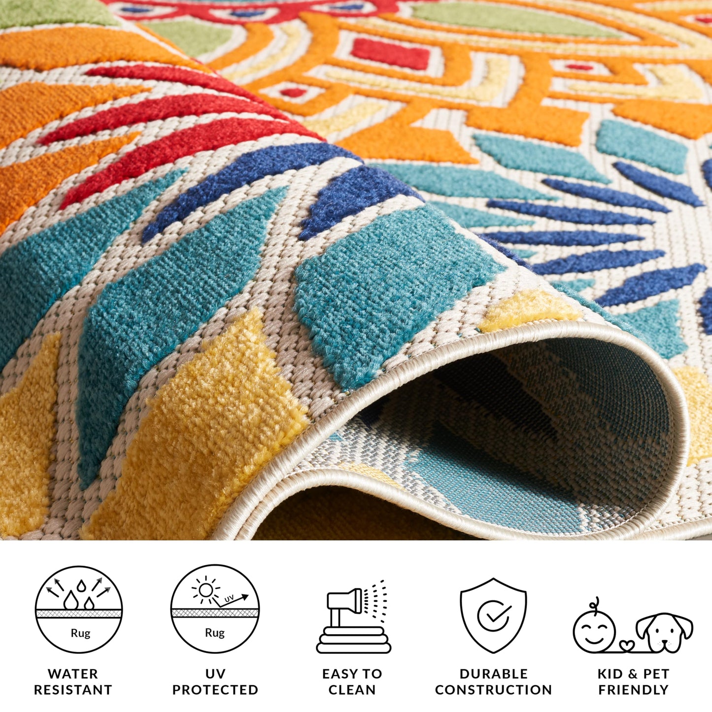 SAFAVIEH Washable Rug Outdoor Cabana Collection - 5'3" x 7'7", Ivory & Orange, Non-Shedding & Easy to Clean, Ideal for Patio, Backyard, Mudroom (CBN328A)