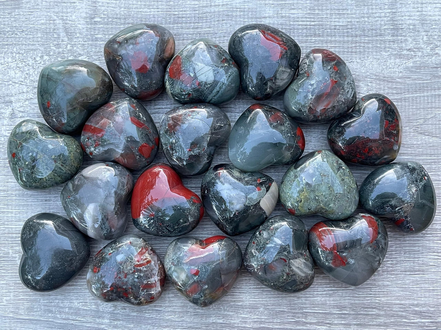 GAF TREASURES Bloodstone Gemstone Hearts, Polished Bloodstone Puffy Hearts, Bloodstone Crystal Palm Stone, Bloodstone Healing Crystal Hearts (1 Heart)