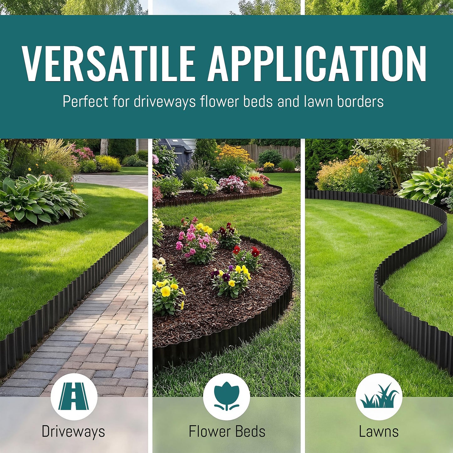 ZXZYHFTY Corrugated Metal Garden Edging, 6" x 40Ft Black Landscape Border for Lawn, Flower Beds, Paver Edging, Durable Garden Fence.