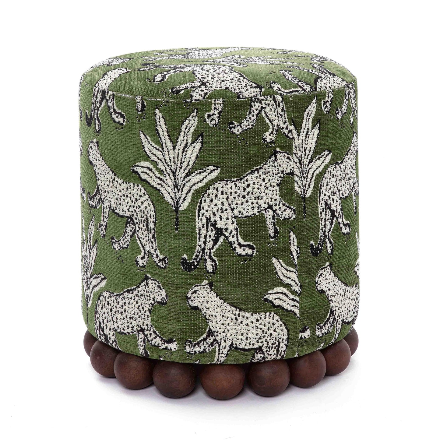 Tov Furniture Dex Olive Green Leopard Jacquard Ottoman
