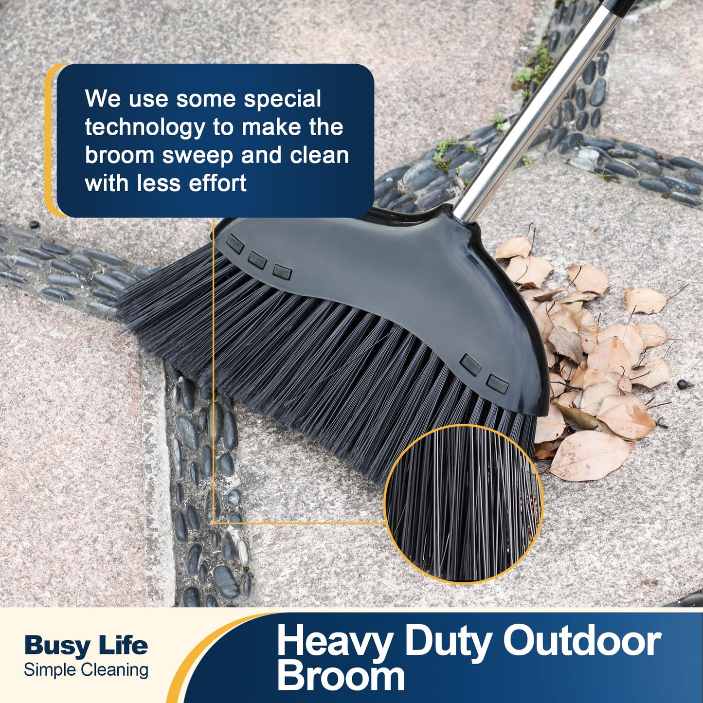 Yocada Heavy Duty Broom Outdoor&Indoor Broom Commercial for Courtyard Garage Lobby Mall Market Floor Home Kitchen Room Office Pet Hair Rubbish 56.9Inch Black