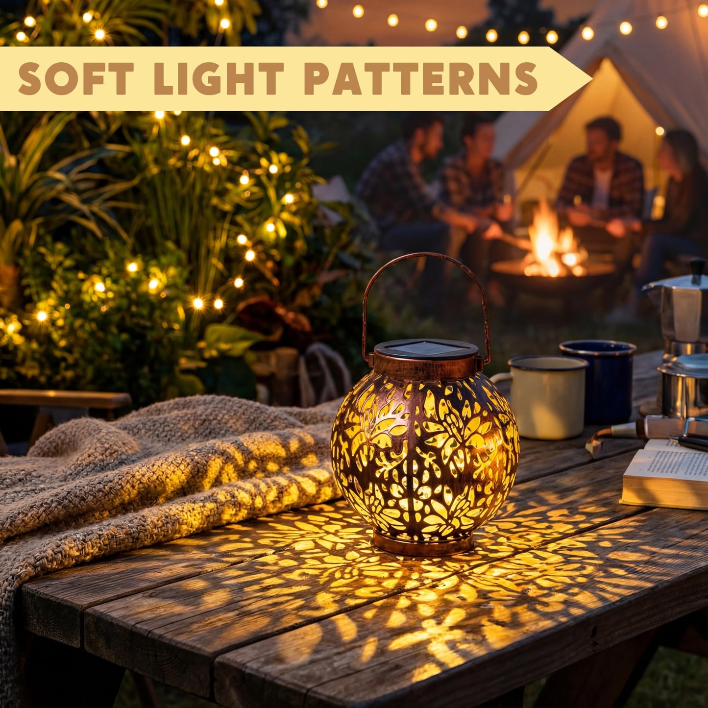 JOIEDOMI 2 Pack Outdoor Solar Hanging Lantern Lights, Waterproof Tabletop with Handle, LED Moroccan Lanterns, Metal Decorative Garden Solar Lights Spring for Patio, Lawn, Porch, Backyard