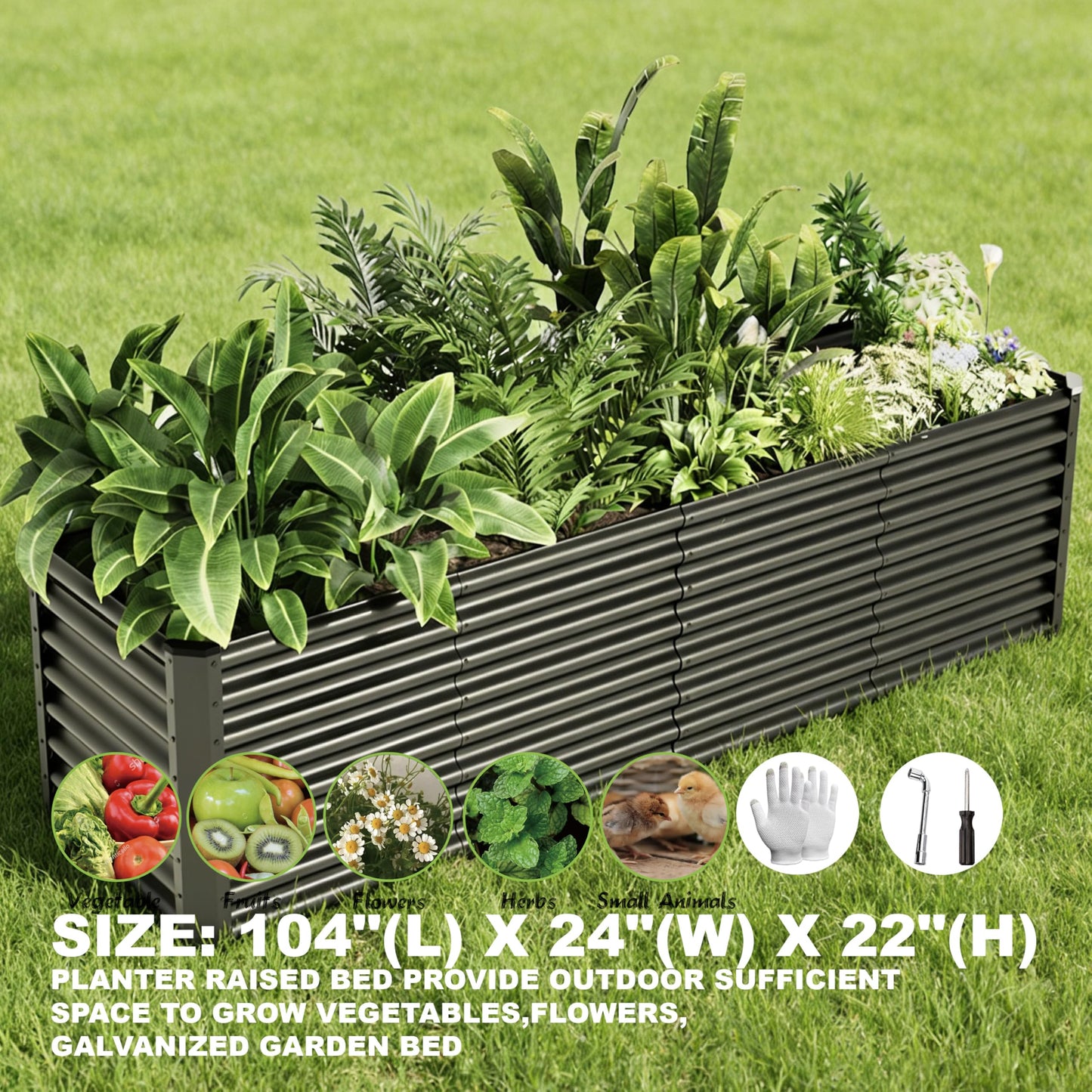 Kinddeer 8x2x2ft Raised Garden Bed Kit, Galvanized Planter Garden Boxes Outdoor, Metal Raised Garden Beds for Vegetables,Fruits, Flower,Black
