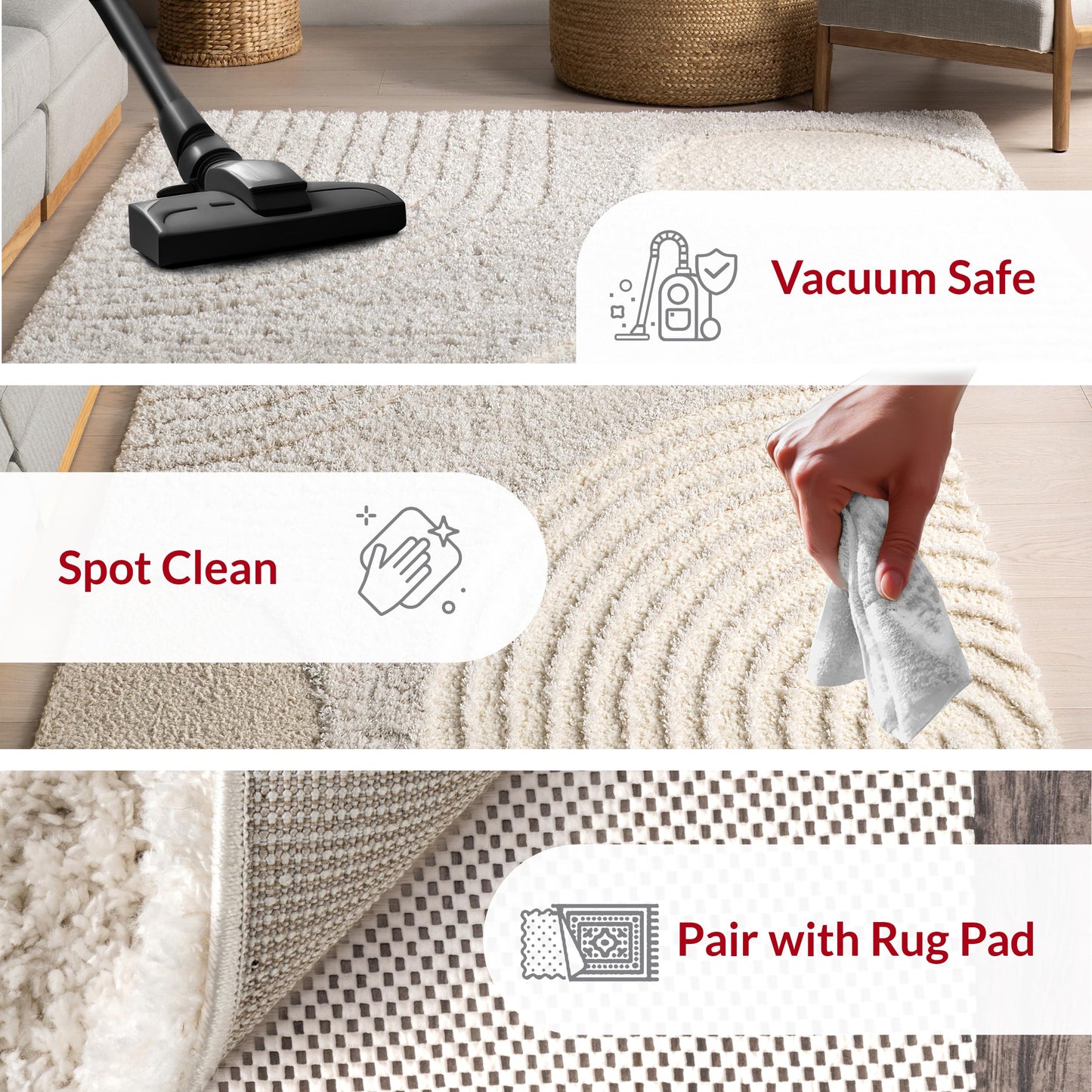 Nuloom Gloria Beige, 3' x 5', Abstract, Shag, Soft and Cozy, Plush, High Traffic, Stain Resistant, Easy Clean, Durable Area Rug for Bedroom, Living Room, Dining Space, Den, Foyer, Entryway